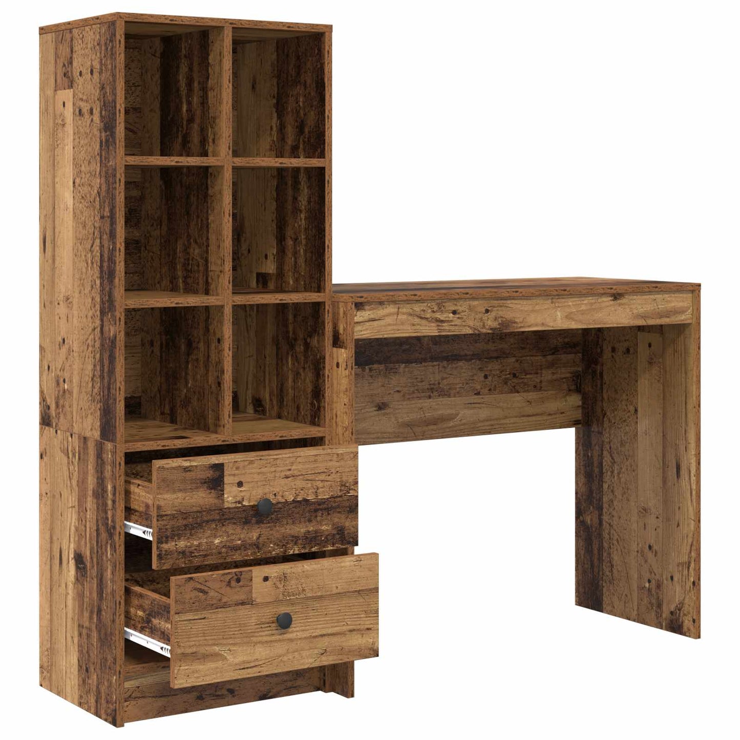 Schreibtisch mit Schubladen mit Regal 2 pcs Altholz