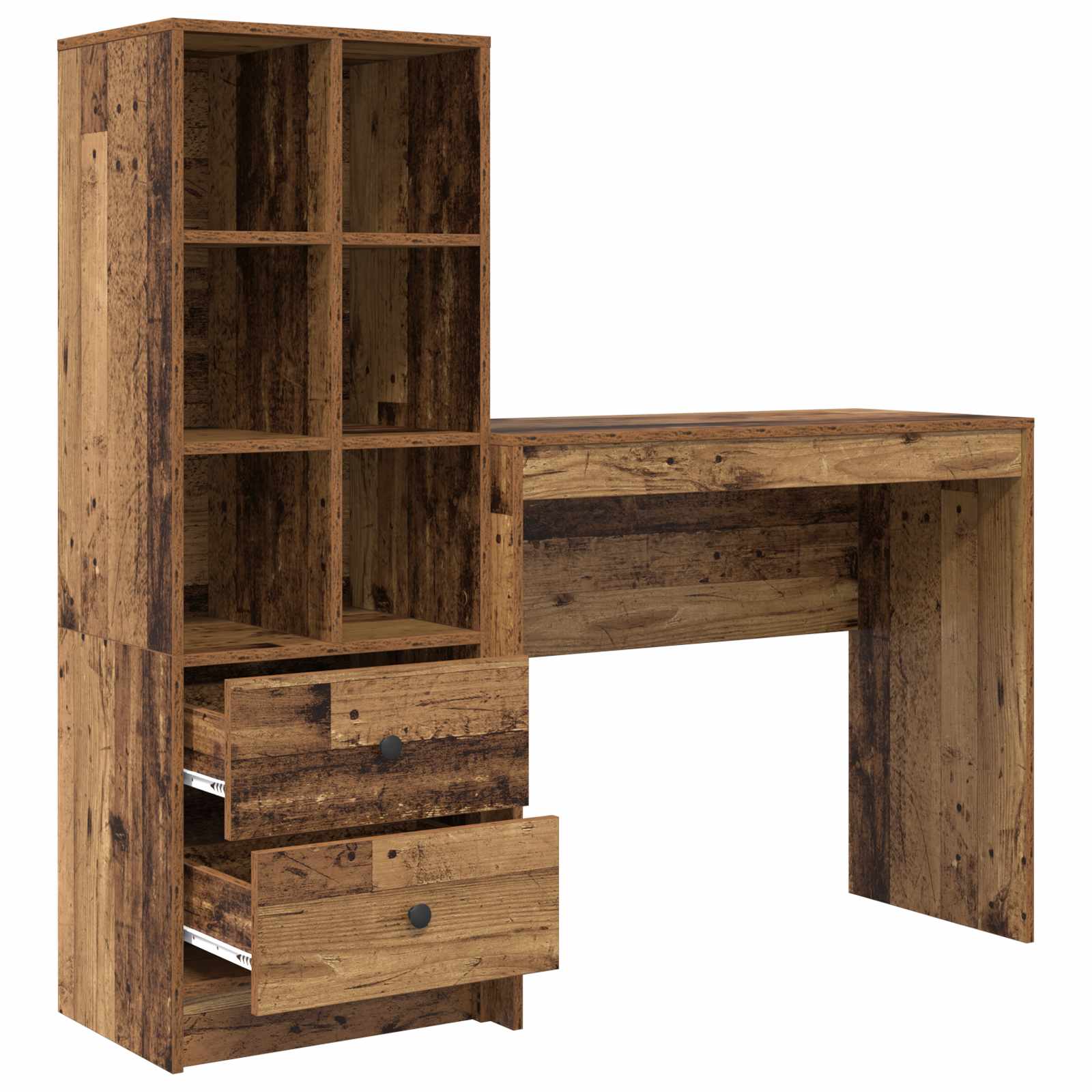 Schreibtisch mit Schubladen mit Regal 2 pcs Altholz