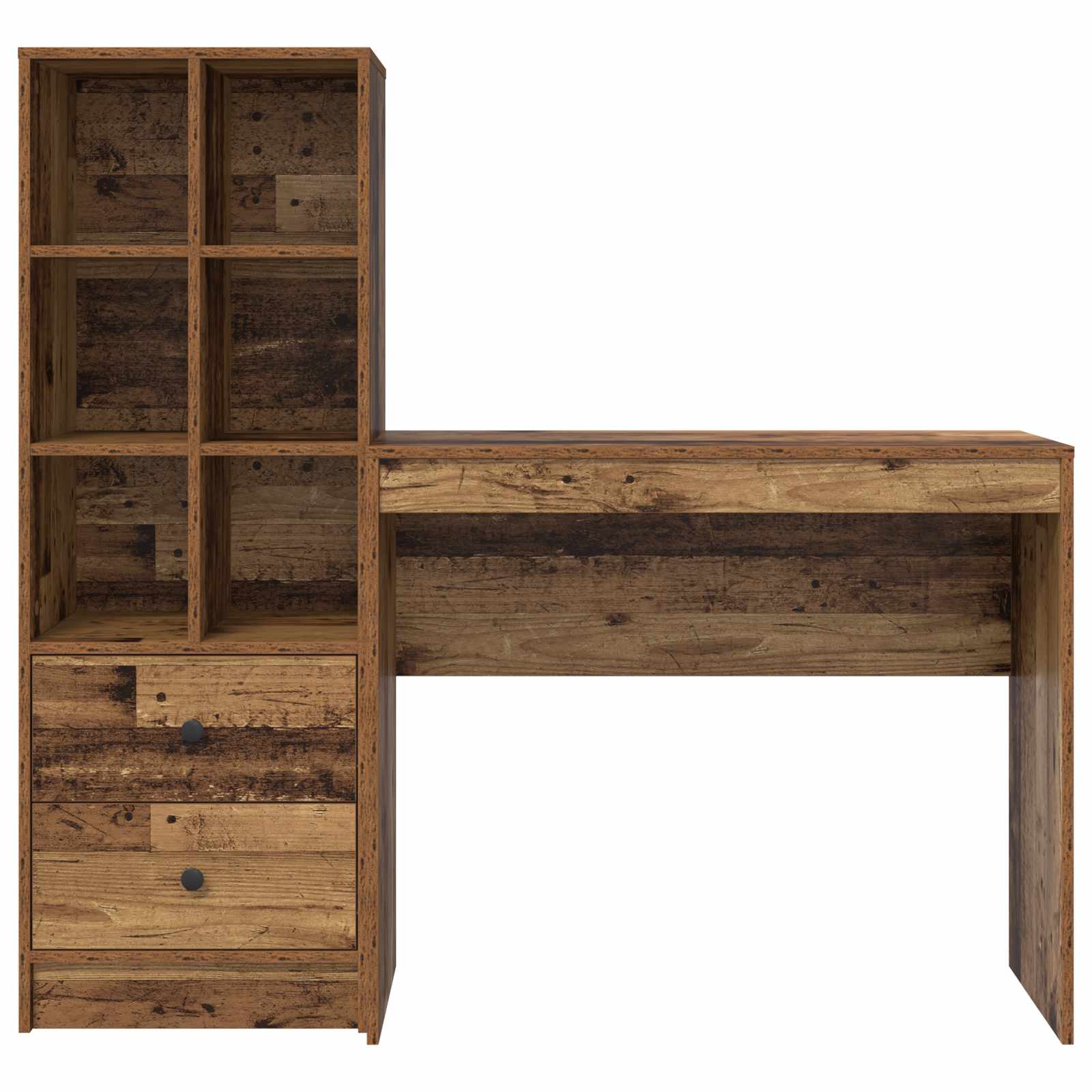 Schreibtisch mit Schubladen mit Regal 2 pcs Altholz