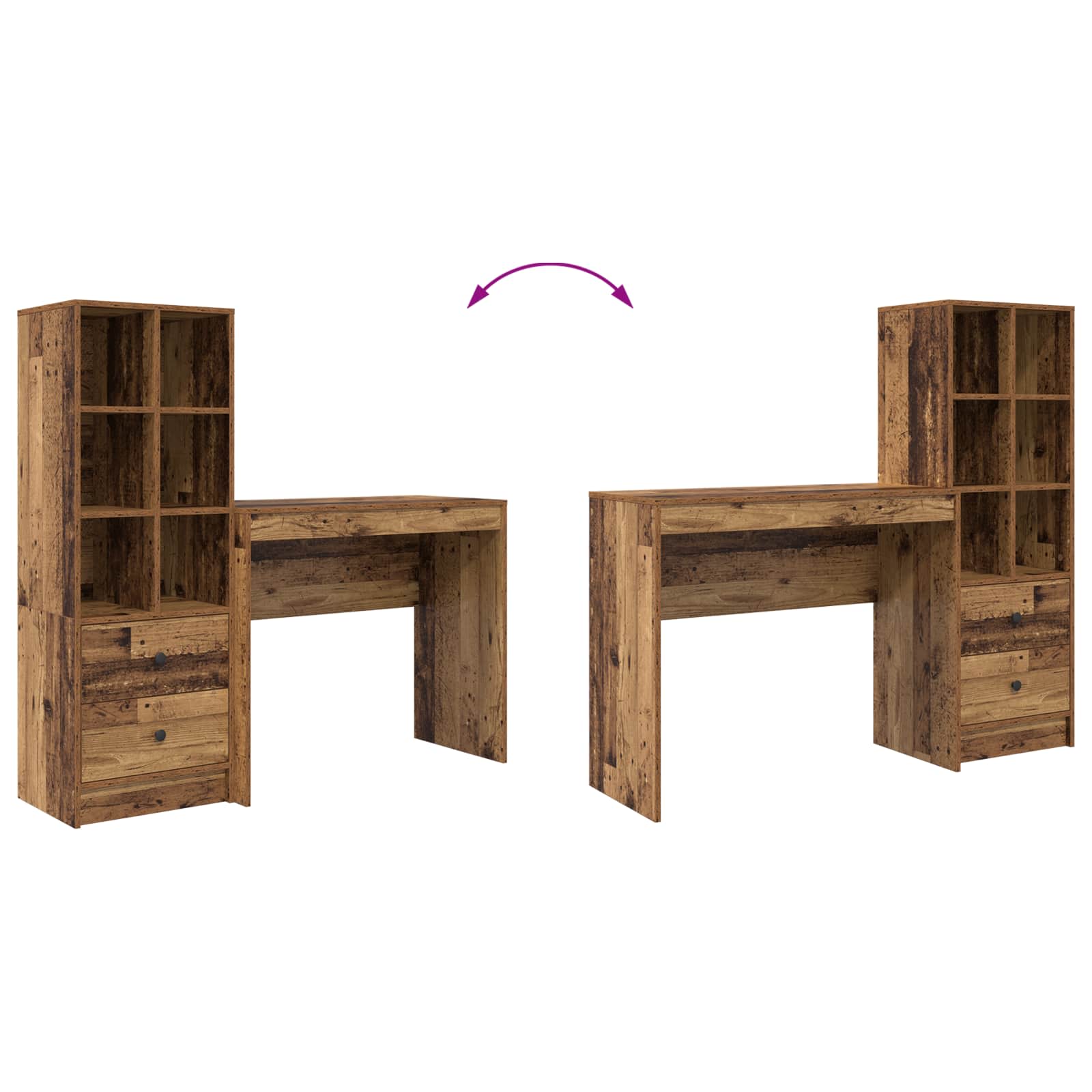 Schreibtisch mit Schubladen mit Regal 2 pcs Altholz