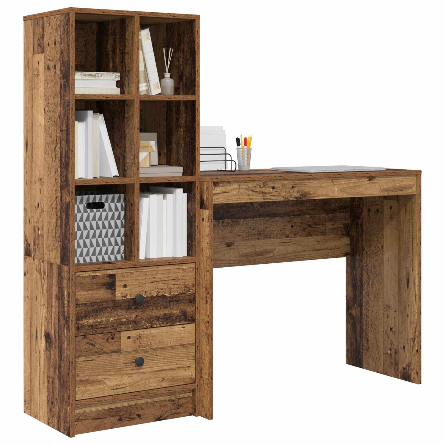 Schreibtisch mit Schubladen mit Regal 2 pcs Altholz