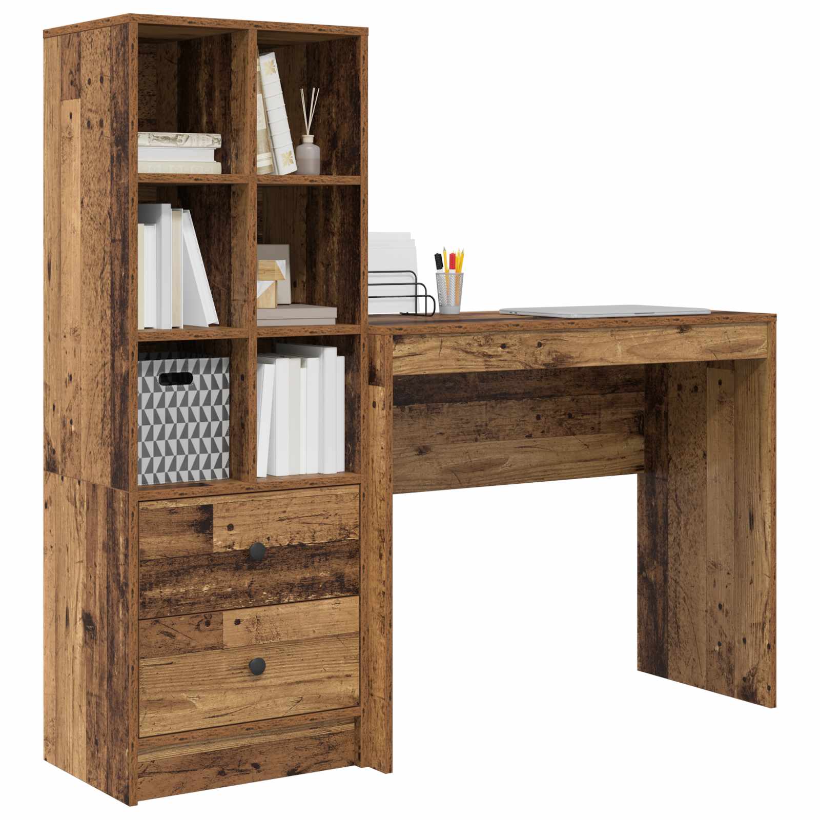 Schreibtisch mit Schubladen mit Regal 2 pcs Altholz