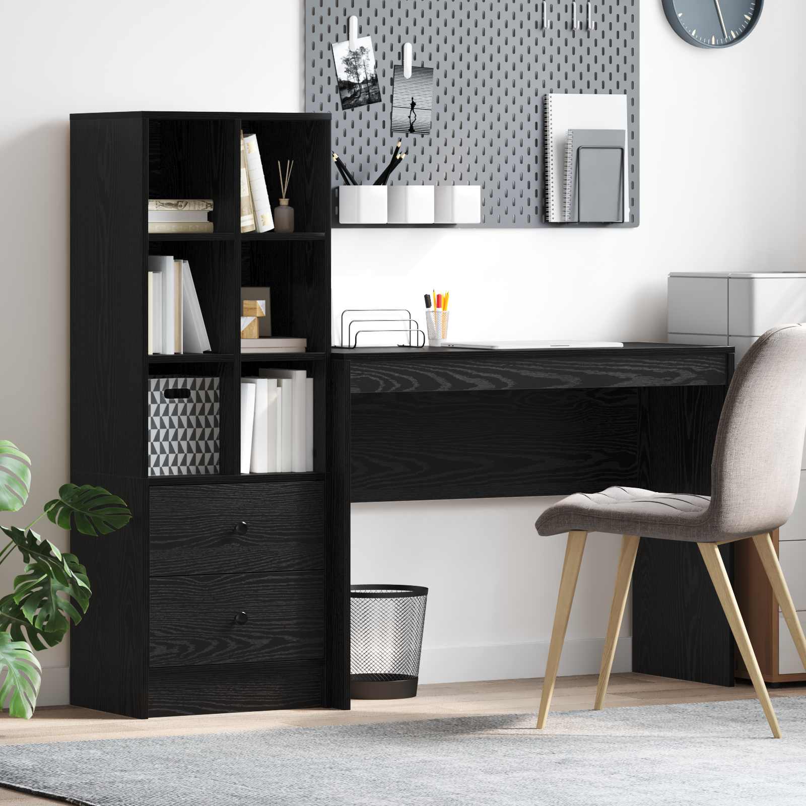 Schreibtisch mit Schubladen 2 pcs Schwarz Eichen-Optik