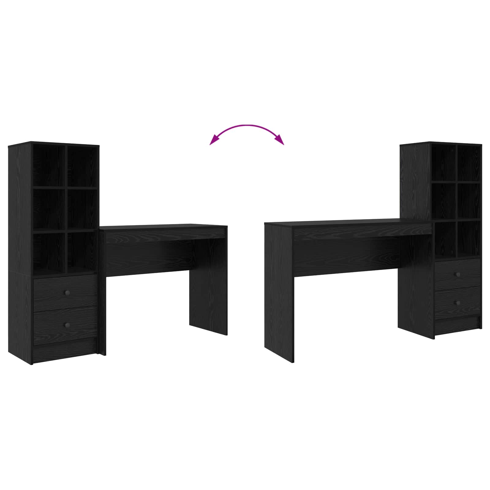 Schreibtisch mit Schubladen 2 pcs Schwarz Eichen-Optik