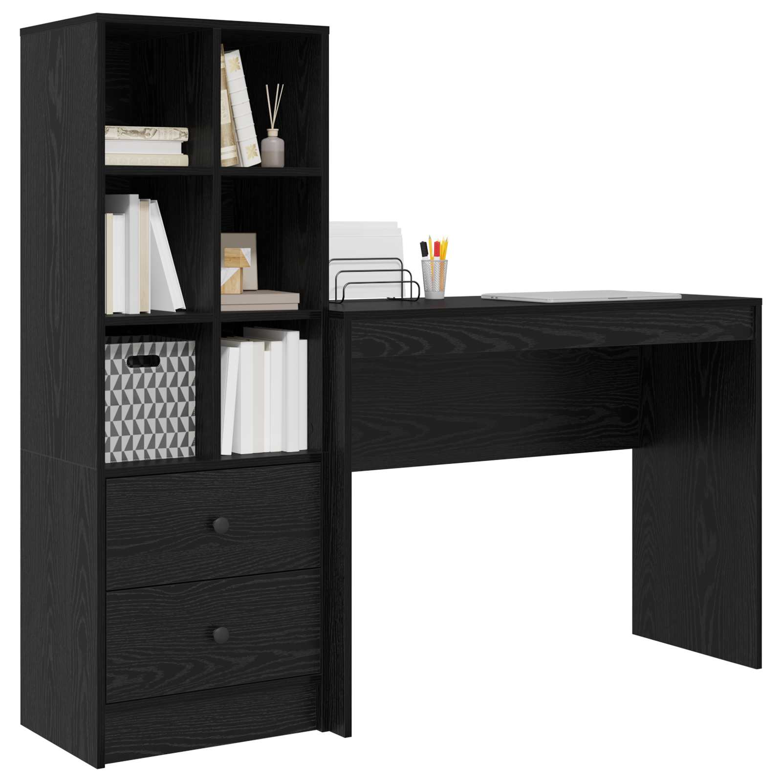 Schreibtisch mit Schubladen 2 pcs Schwarz Eichen-Optik