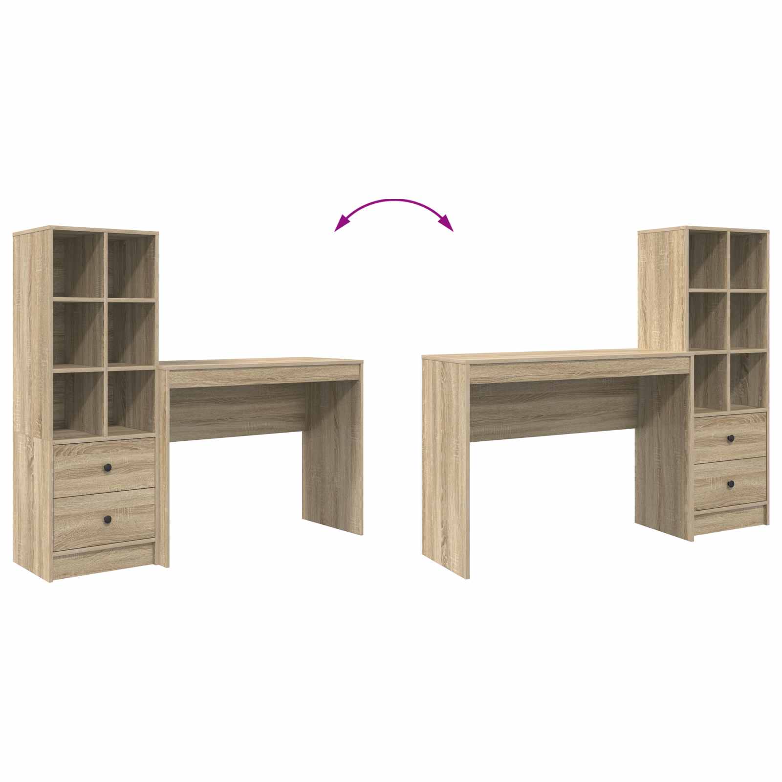 Schreibtisch mit Schubladen mit Regal 2 pcs Sonoma-Eiche