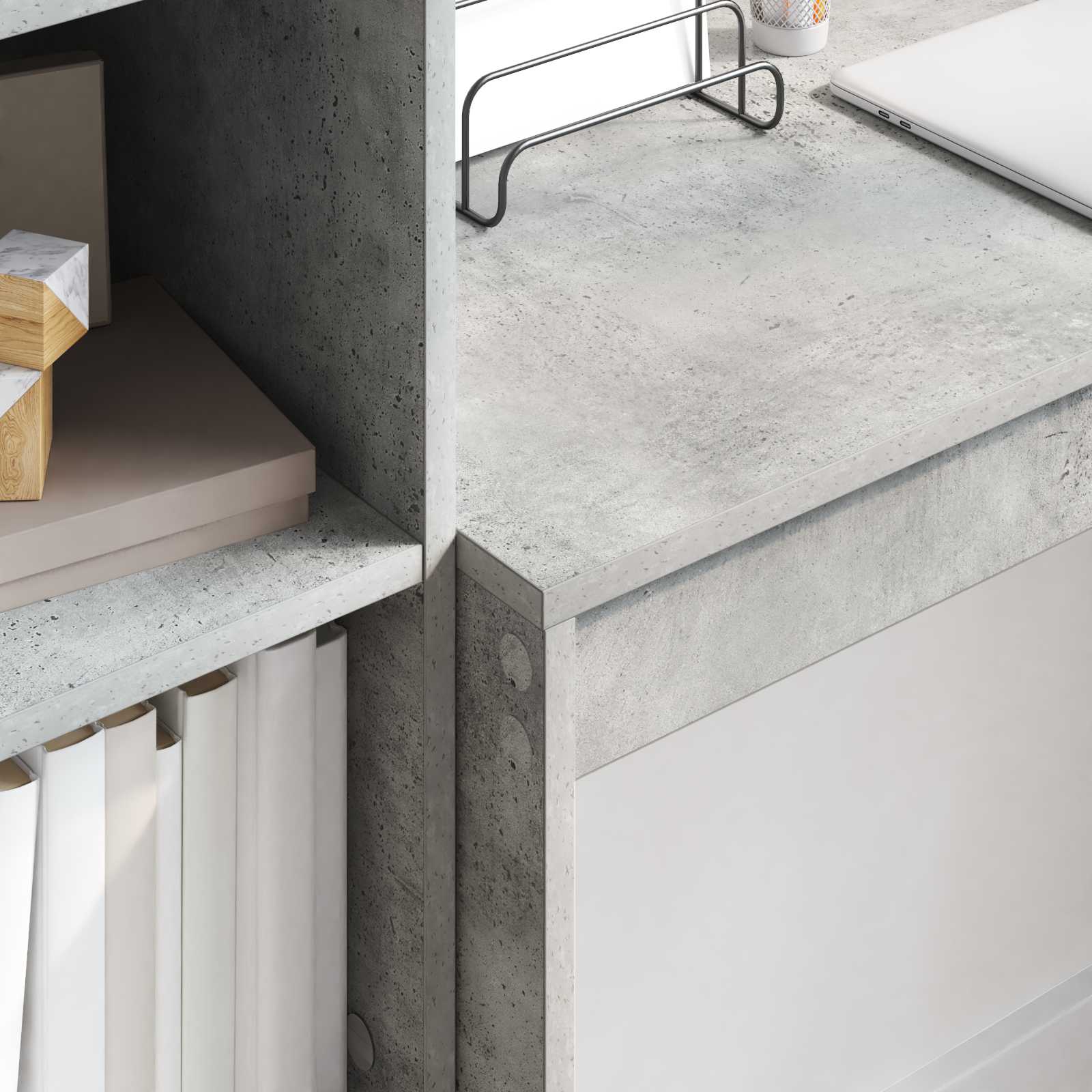Schreibtisch mit Schubladen mit Regal 2 pcs Beton Grau
