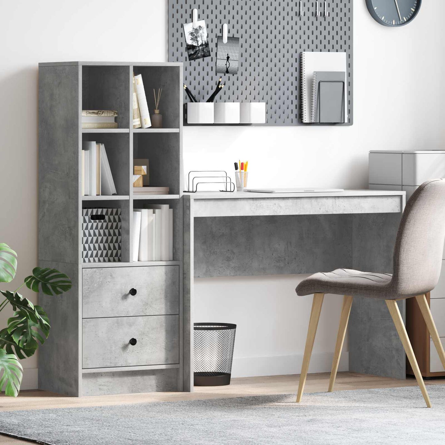 Schreibtisch mit Schubladen mit Regal 2 pcs Beton Grau