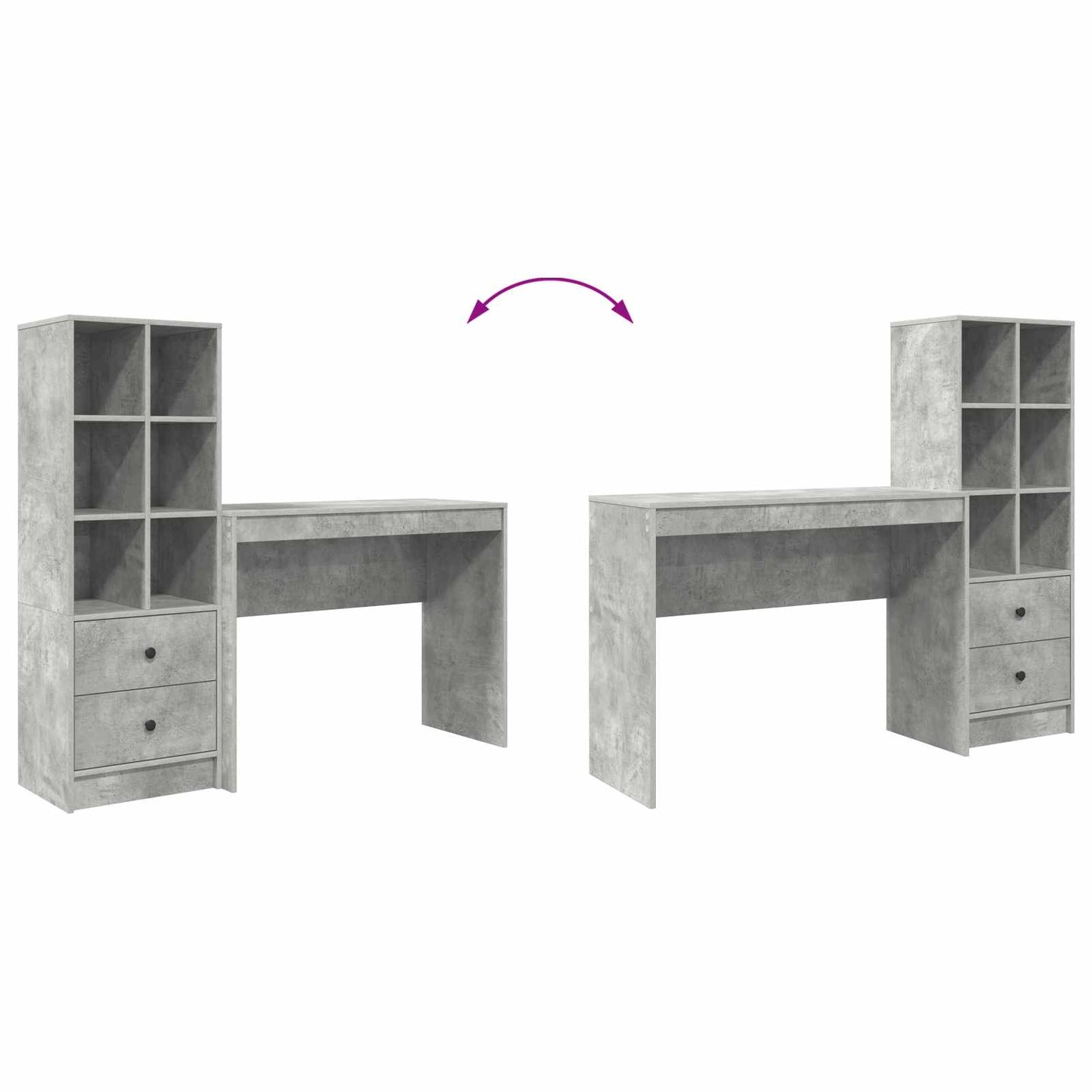 Schreibtisch mit Schubladen mit Regal 2 pcs Beton Grau