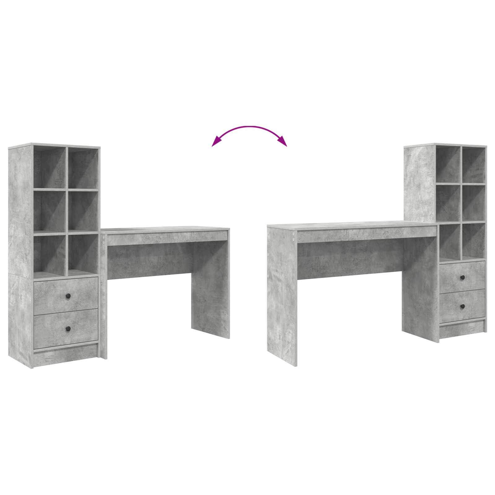 Schreibtisch mit Schubladen mit Regal 2 pcs Beton Grau