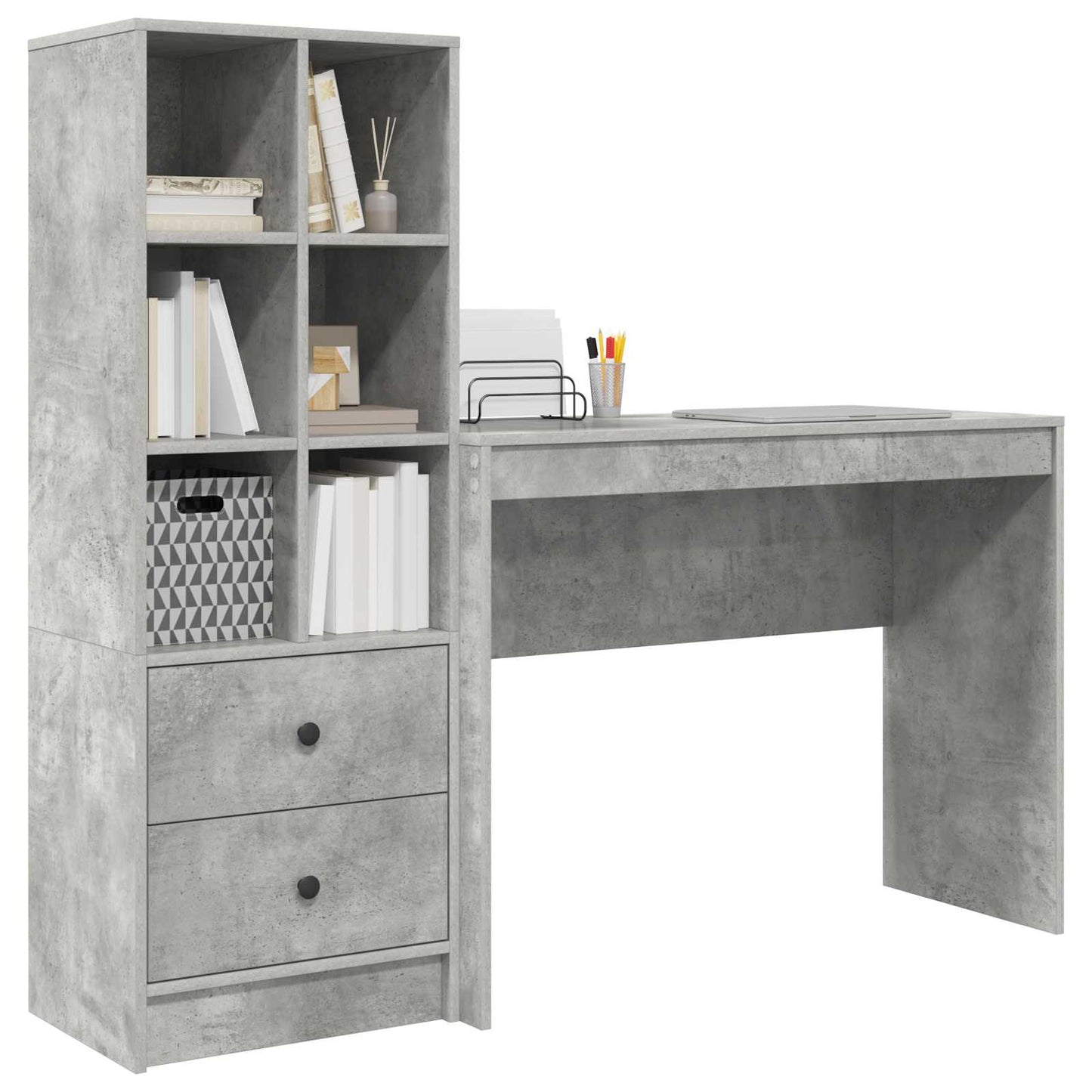 Schreibtisch mit Schubladen mit Regal 2 pcs Beton Grau
