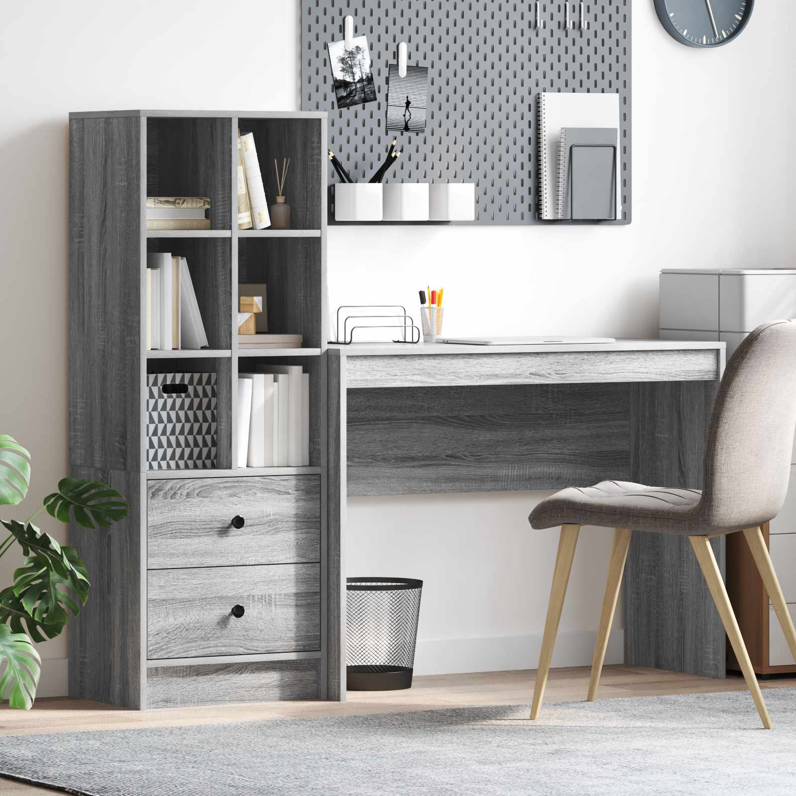 Schreibtisch mit Schubladen mit Regal 2 pcs Graues Sonoma