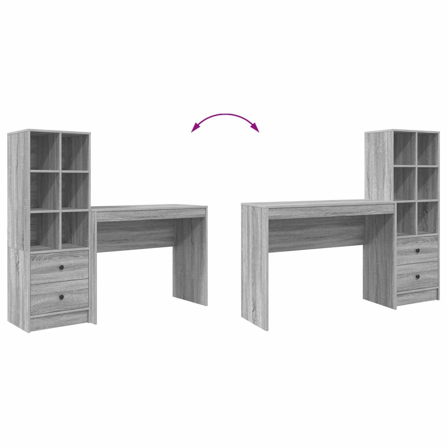 Schreibtisch mit Schubladen mit Regal 2 pcs Graues Sonoma