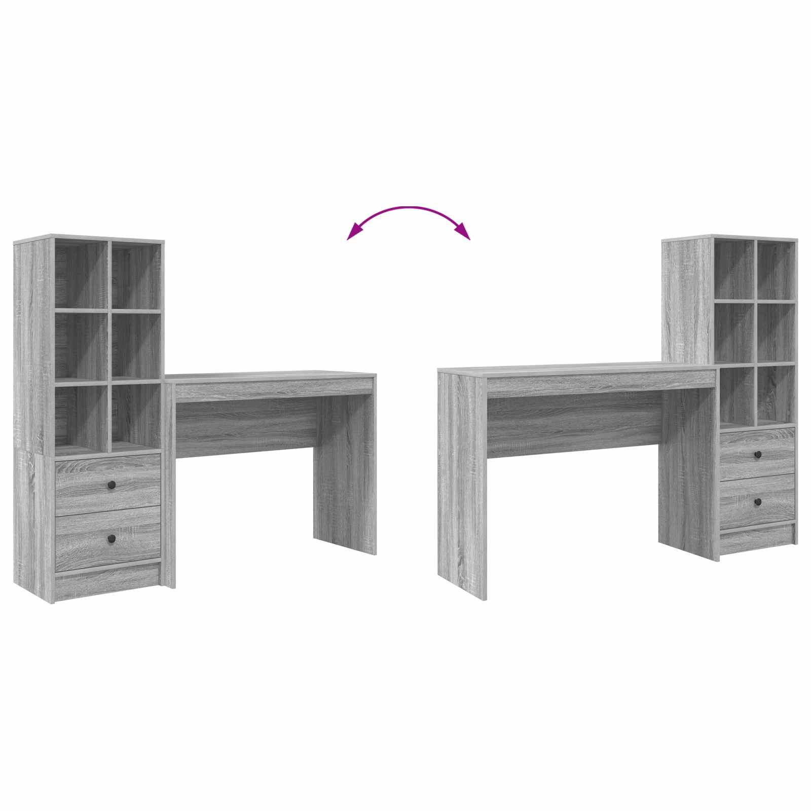 Schreibtisch mit Schubladen mit Regal 2 pcs Graues Sonoma