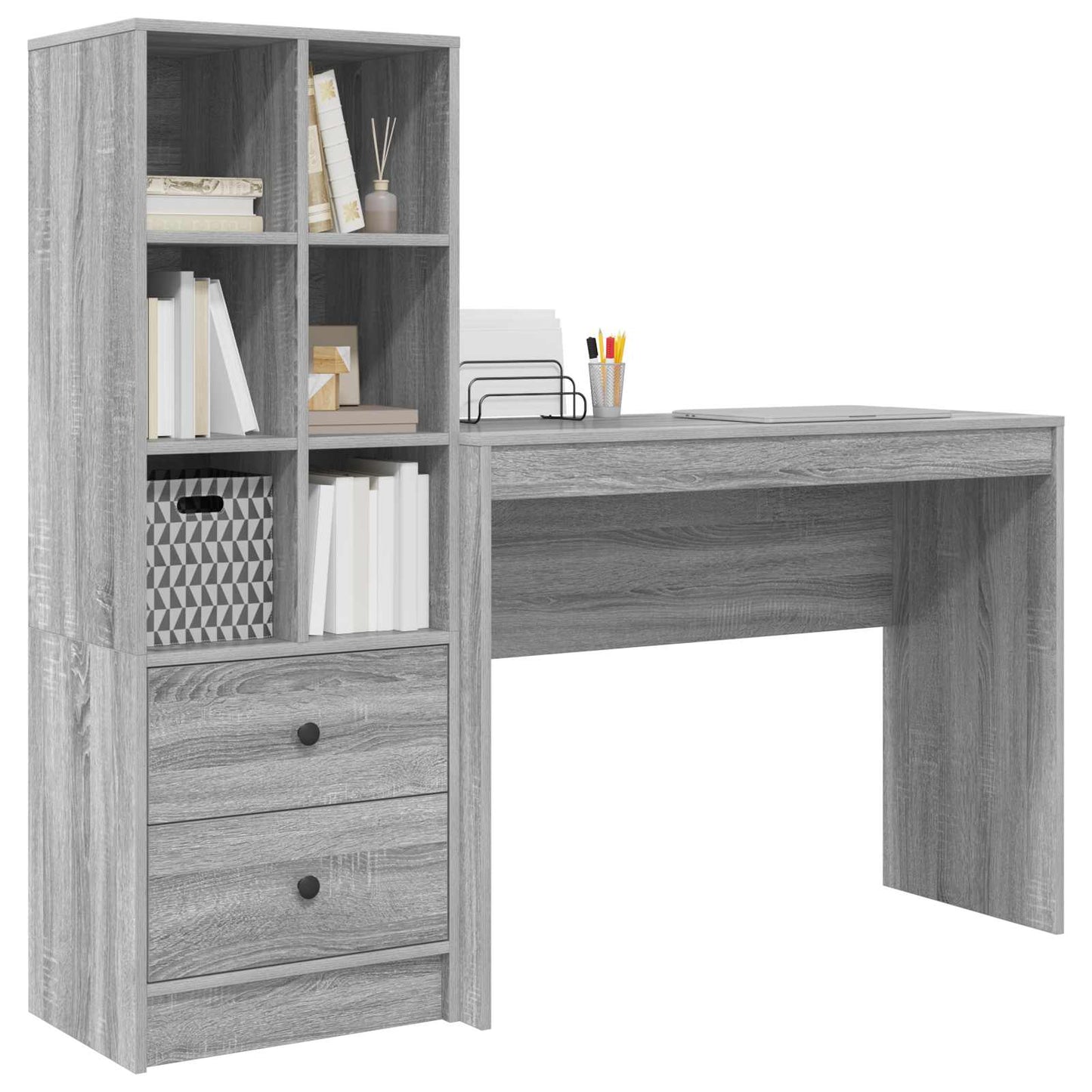 Schreibtisch mit Schubladen mit Regal 2 pcs Graues Sonoma