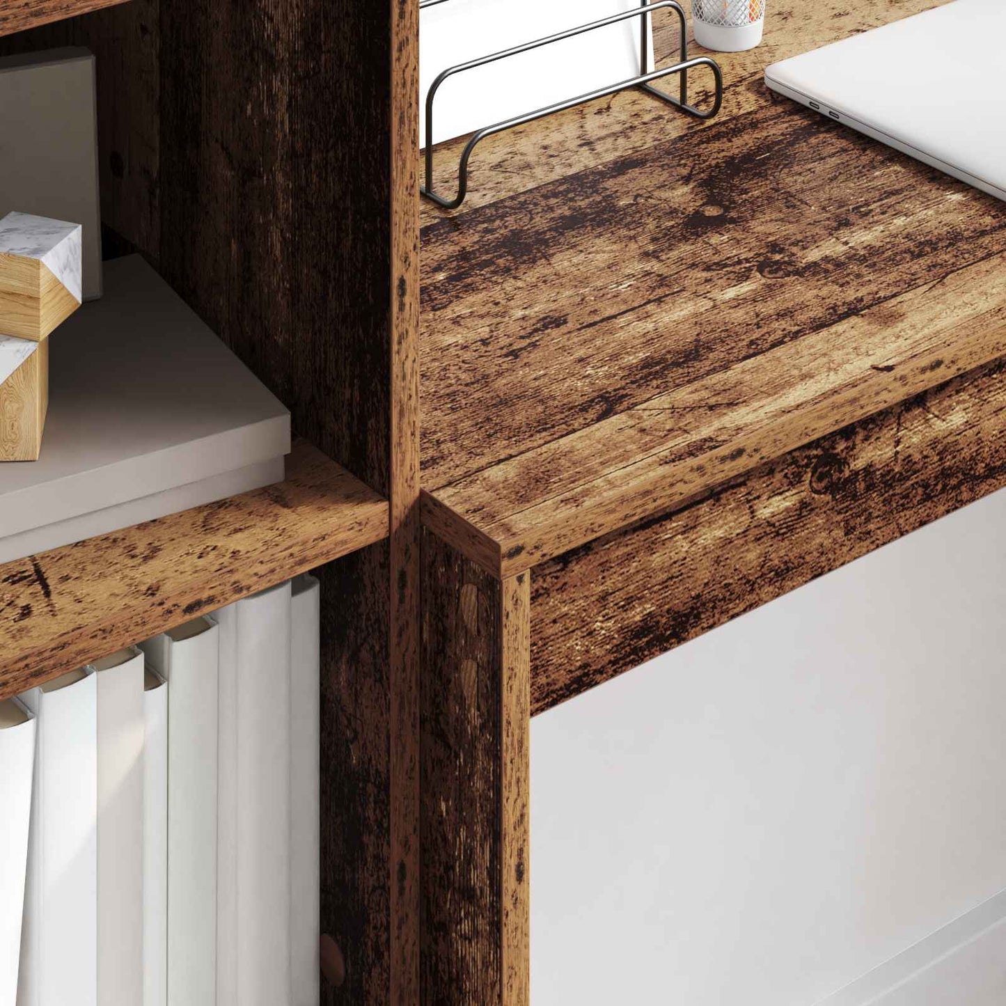 Schreibtisch mit Schubladen mit Regal 2 pcs Altholz