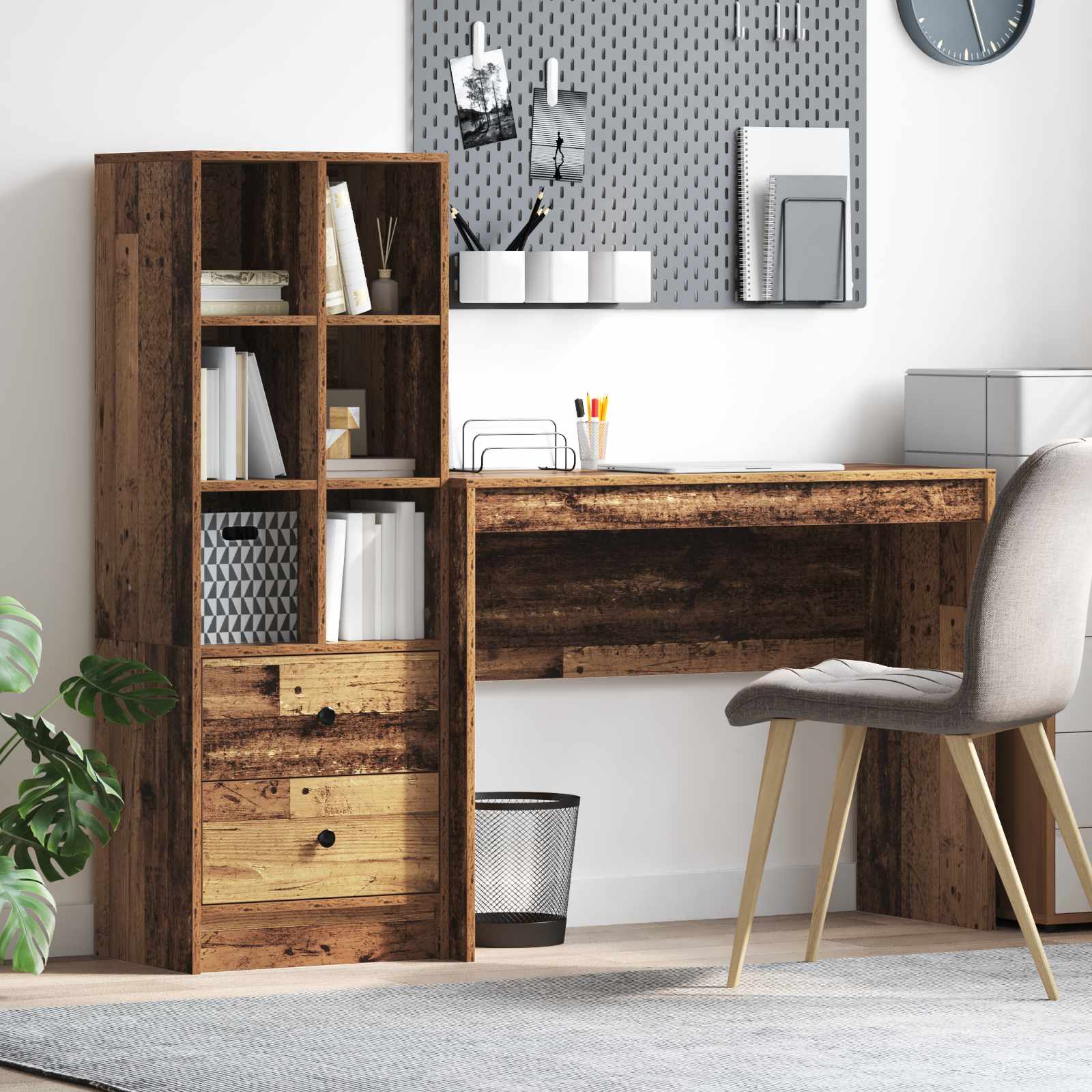Schreibtisch mit Schubladen mit Regal 2 pcs Altholz