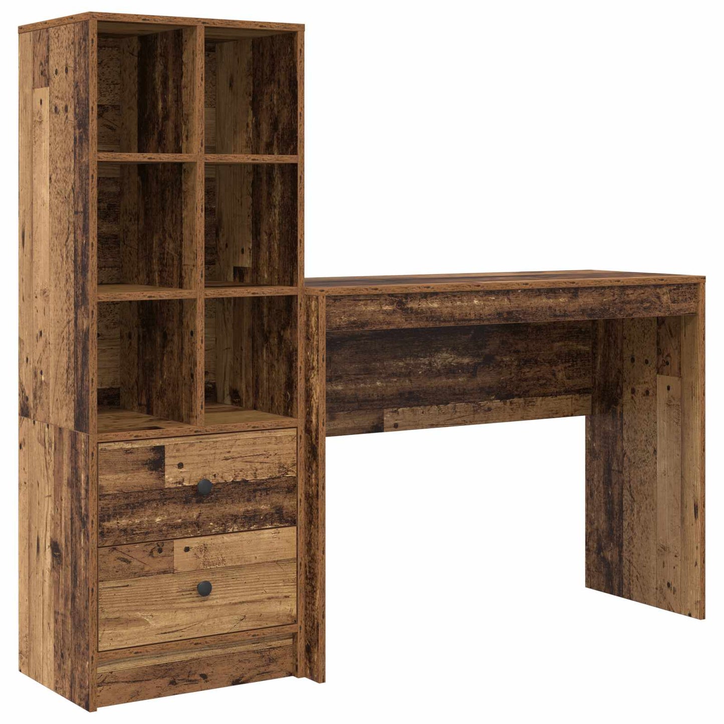 Schreibtisch mit Schubladen mit Regal 2 pcs Altholz