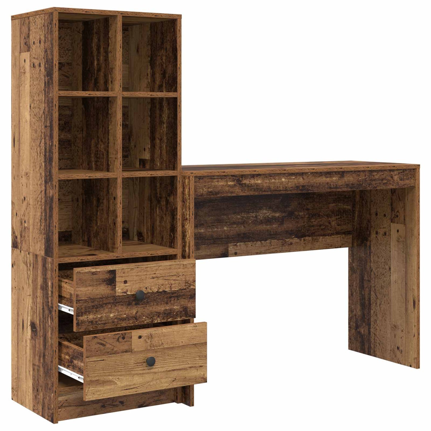 Schreibtisch mit Schubladen mit Regal 2 pcs Altholz