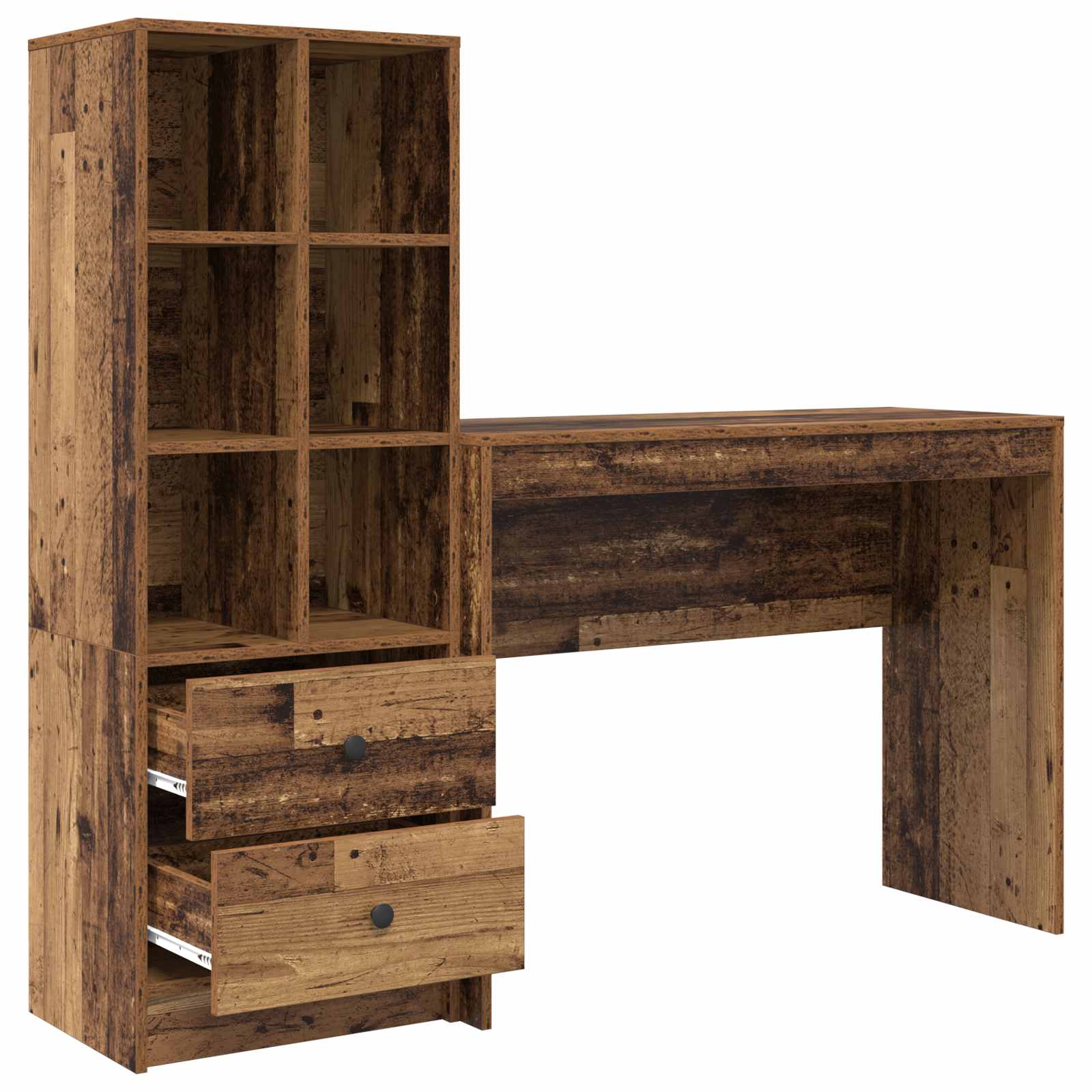 Schreibtisch mit Schubladen mit Regal 2 pcs Altholz