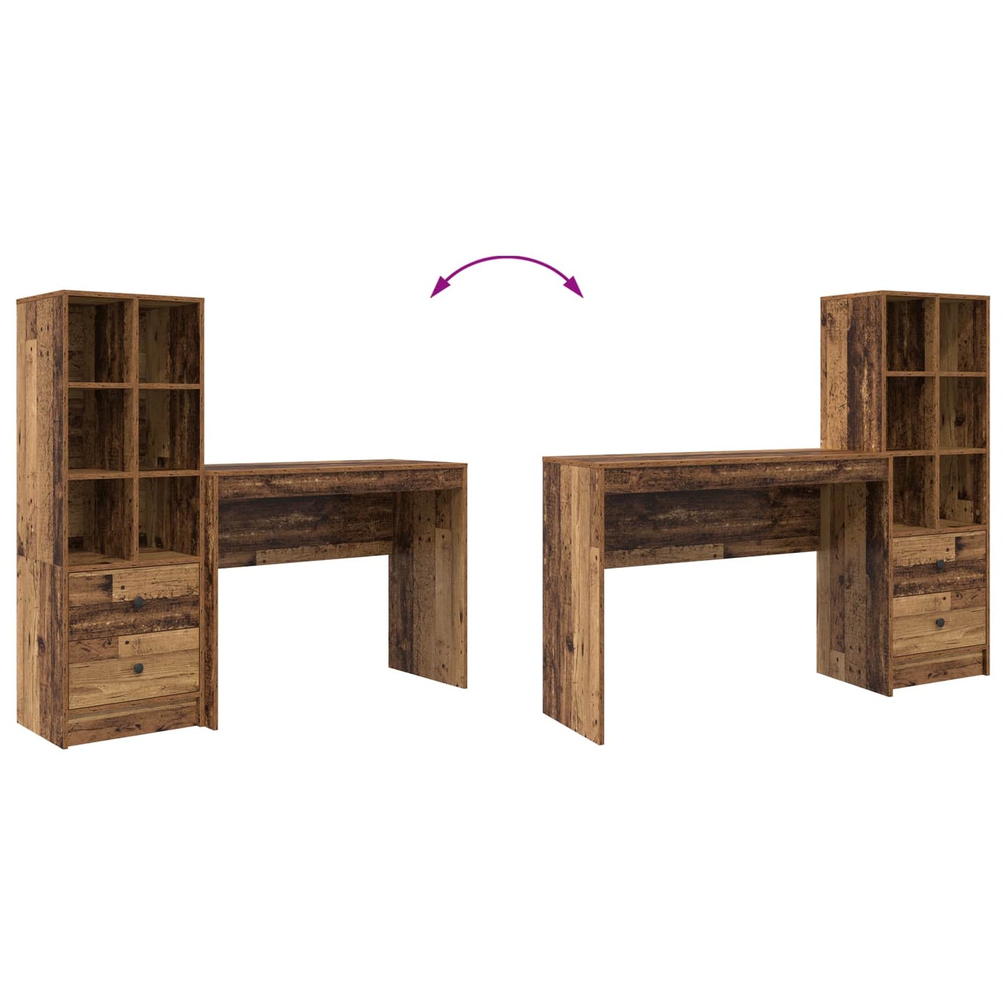 Schreibtisch mit Schubladen mit Regal 2 pcs Altholz