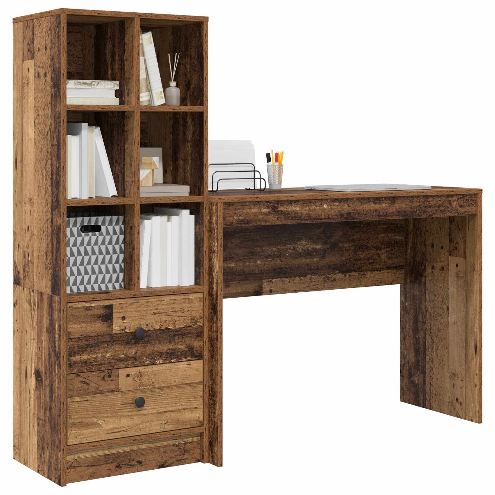 Schreibtisch mit Schubladen mit Regal 2 pcs Altholz