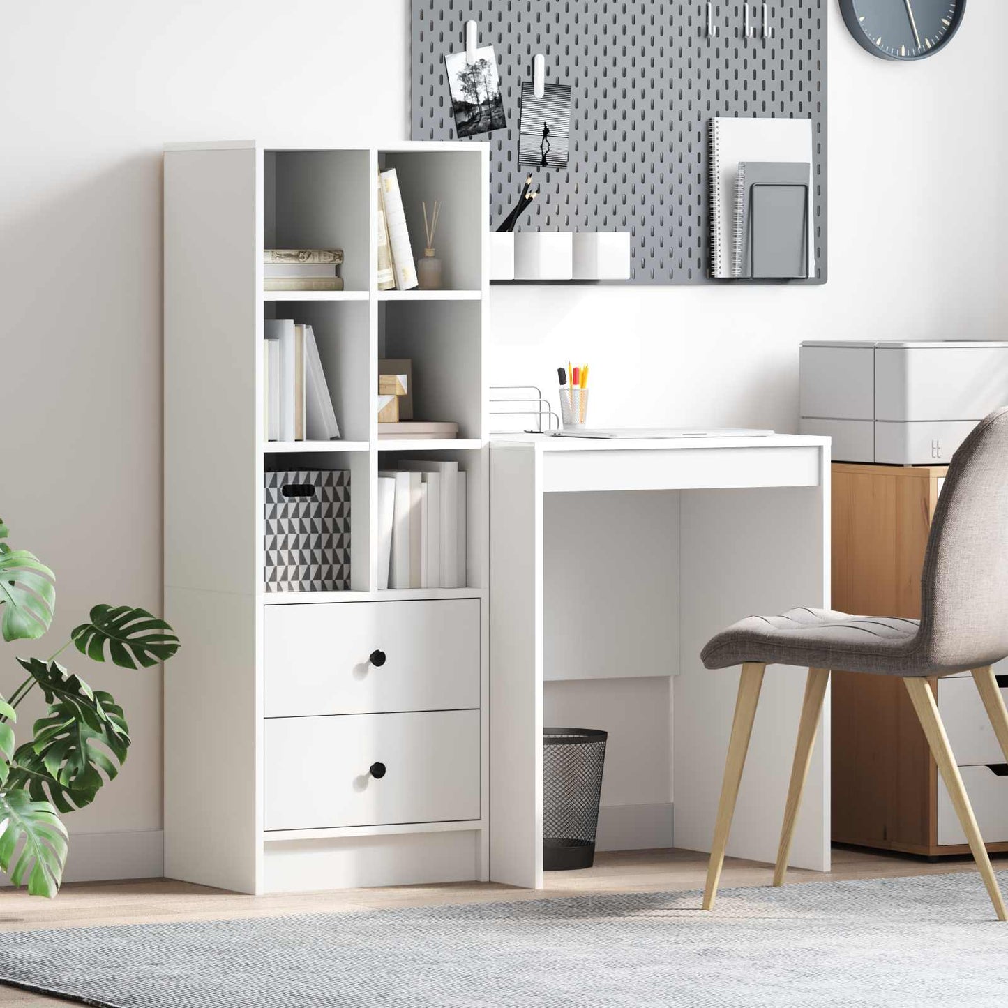Schreibtisch mit Schubladen mit Regal mit Speicher 2 pcs Weiß