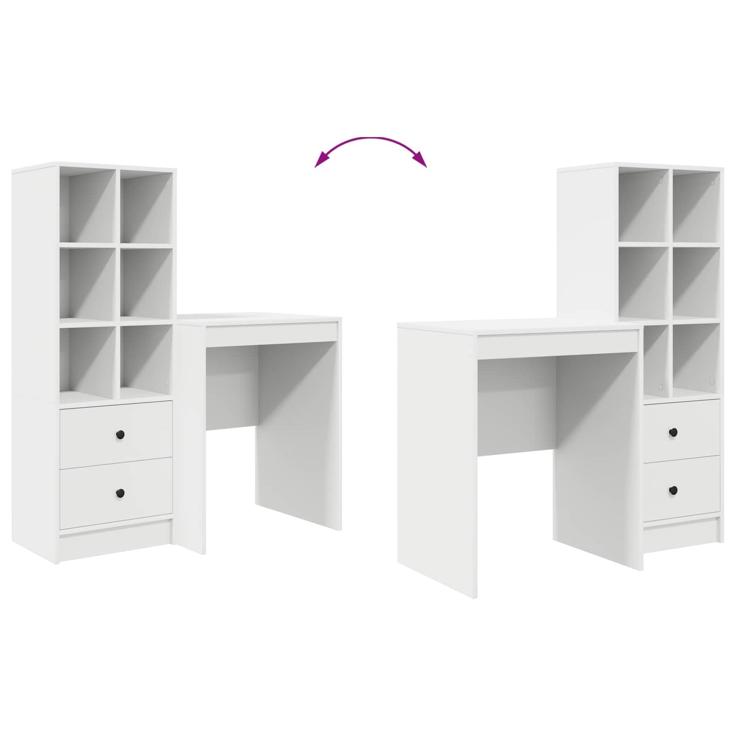 Schreibtisch mit Schubladen mit Regal mit Speicher 2 pcs Weiß