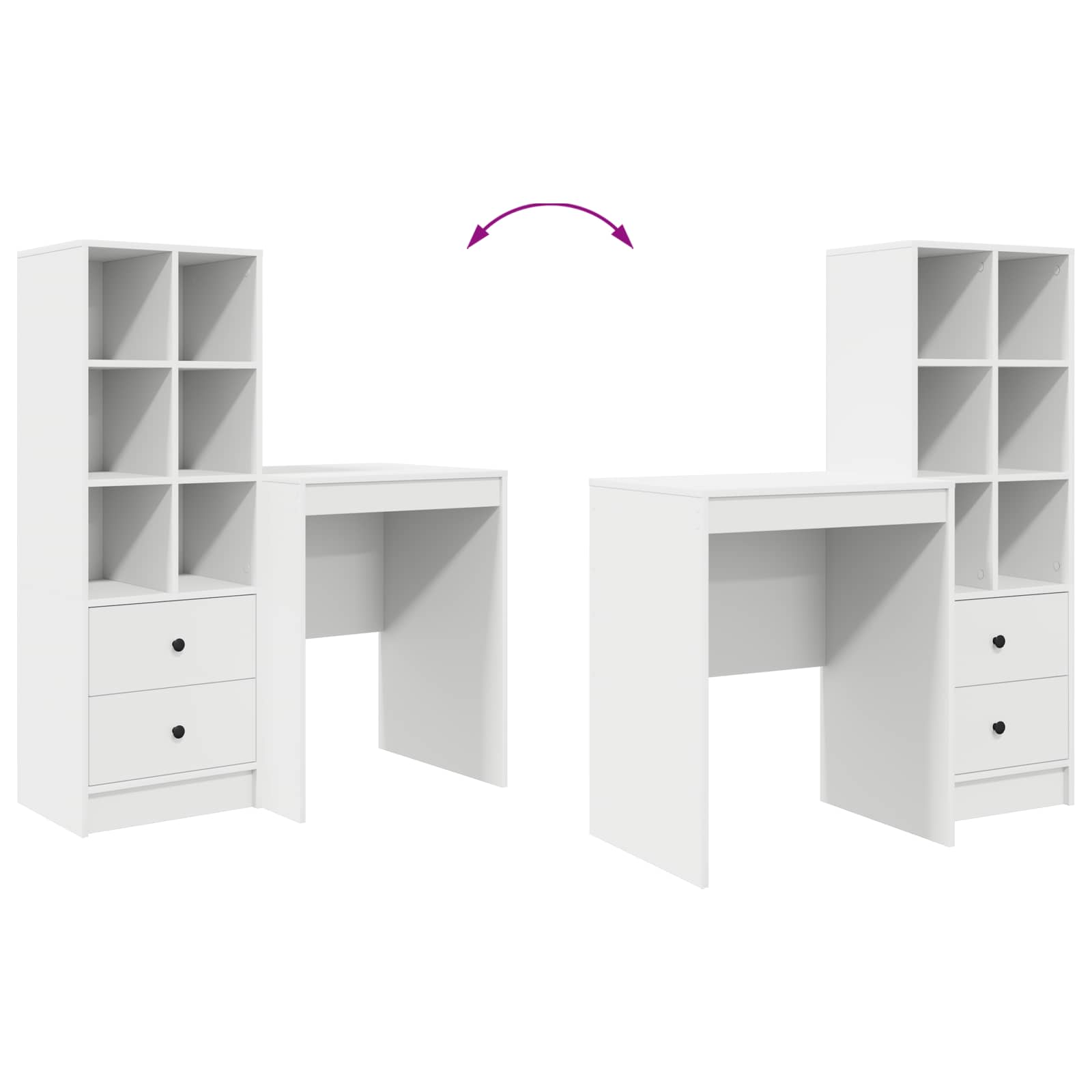 Schreibtisch mit Schubladen mit Regal mit Speicher 2 pcs Weiß