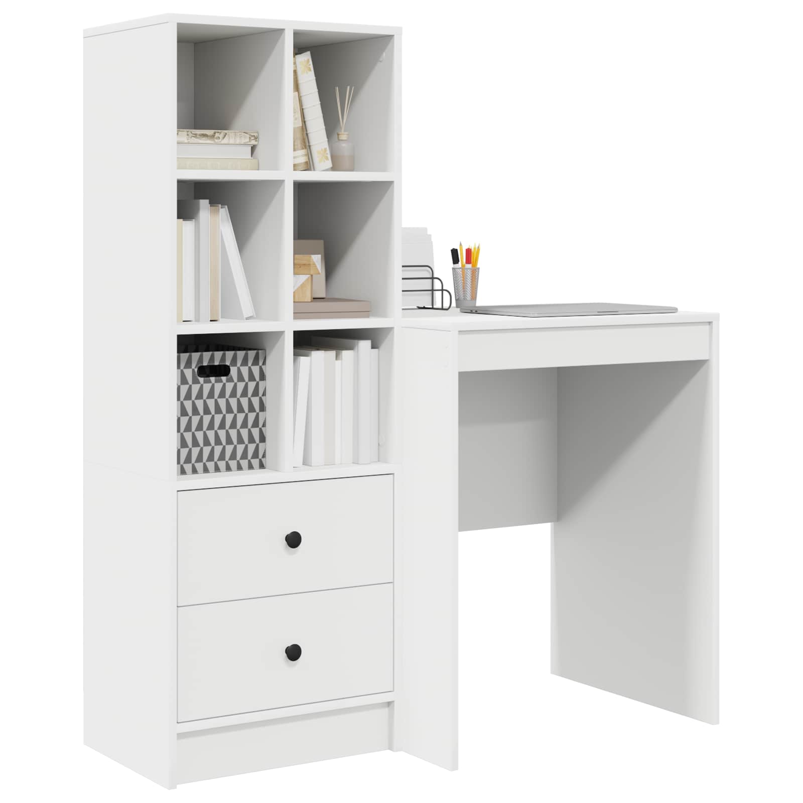 Schreibtisch mit Schubladen mit Regal mit Speicher 2 pcs Weiß