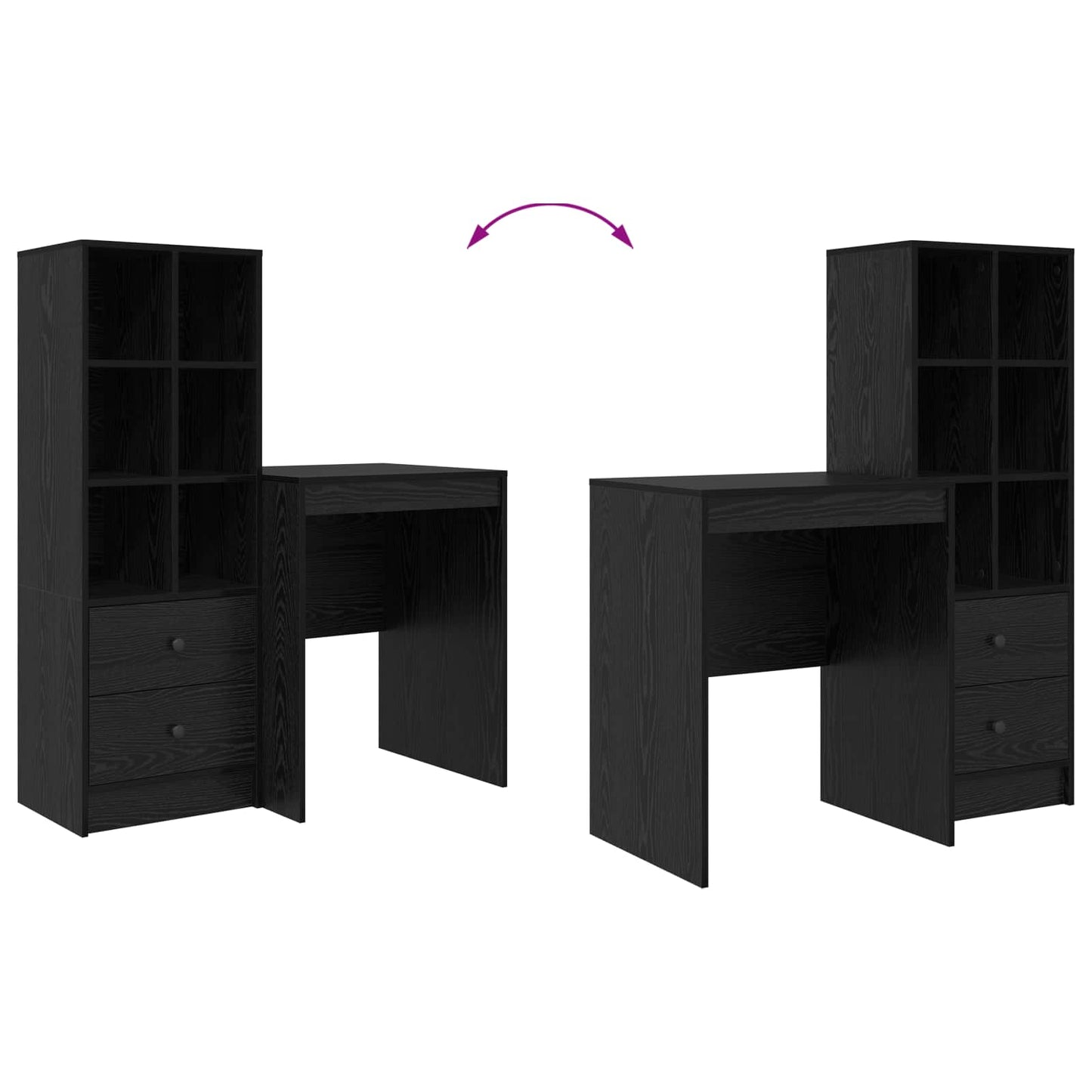 Schreibtisch mit Schubladen 2 pcs Schwarz Eichen-Optik