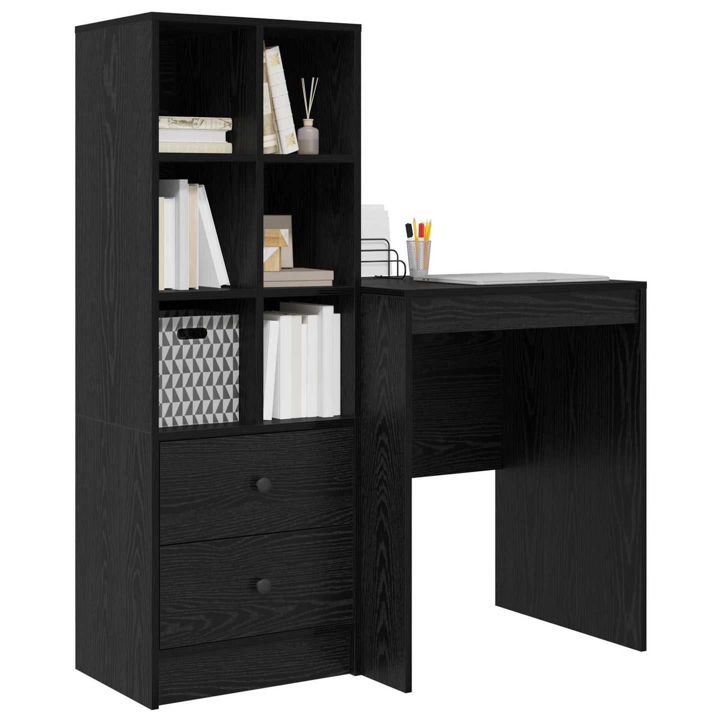 Schreibtisch mit Schubladen 2 pcs Schwarz Eichen-Optik