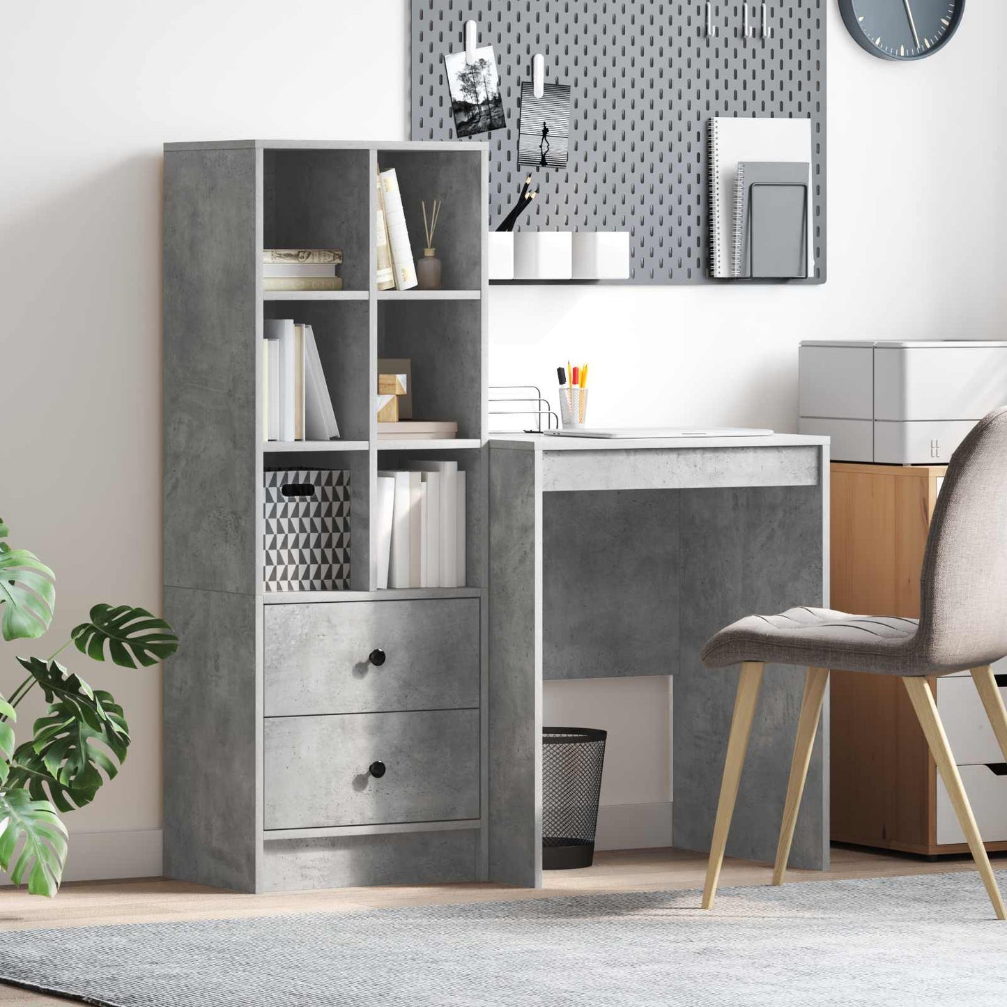 Schreibtisch mit Schubladen mit Regal 2 pcs Beton Grau