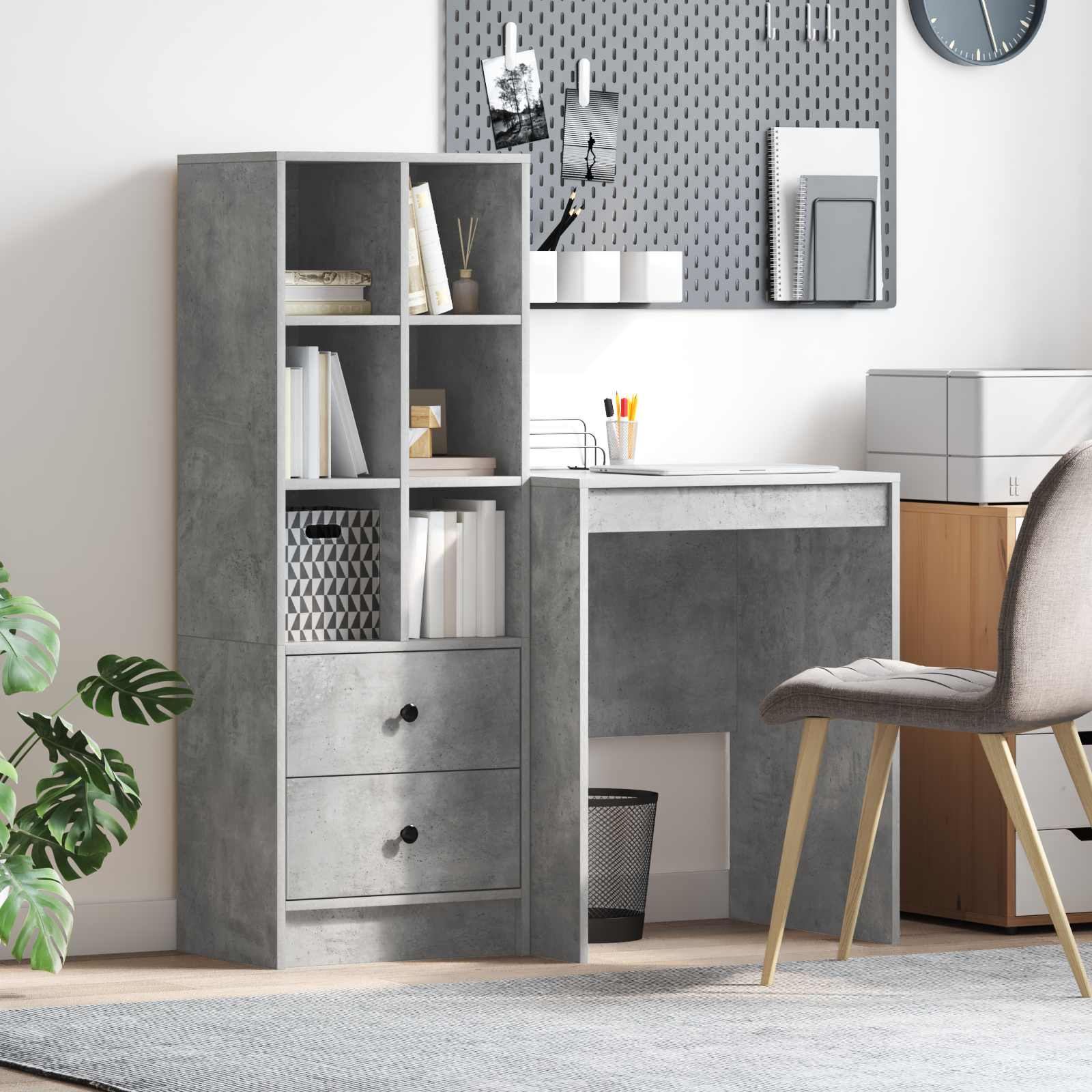 Schreibtisch mit Schubladen mit Regal 2 pcs Beton Grau