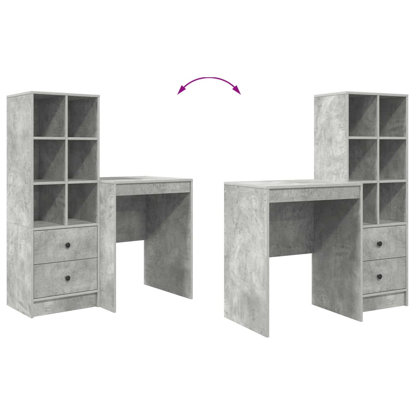 Schreibtisch mit Schubladen mit Regal 2 pcs Beton Grau