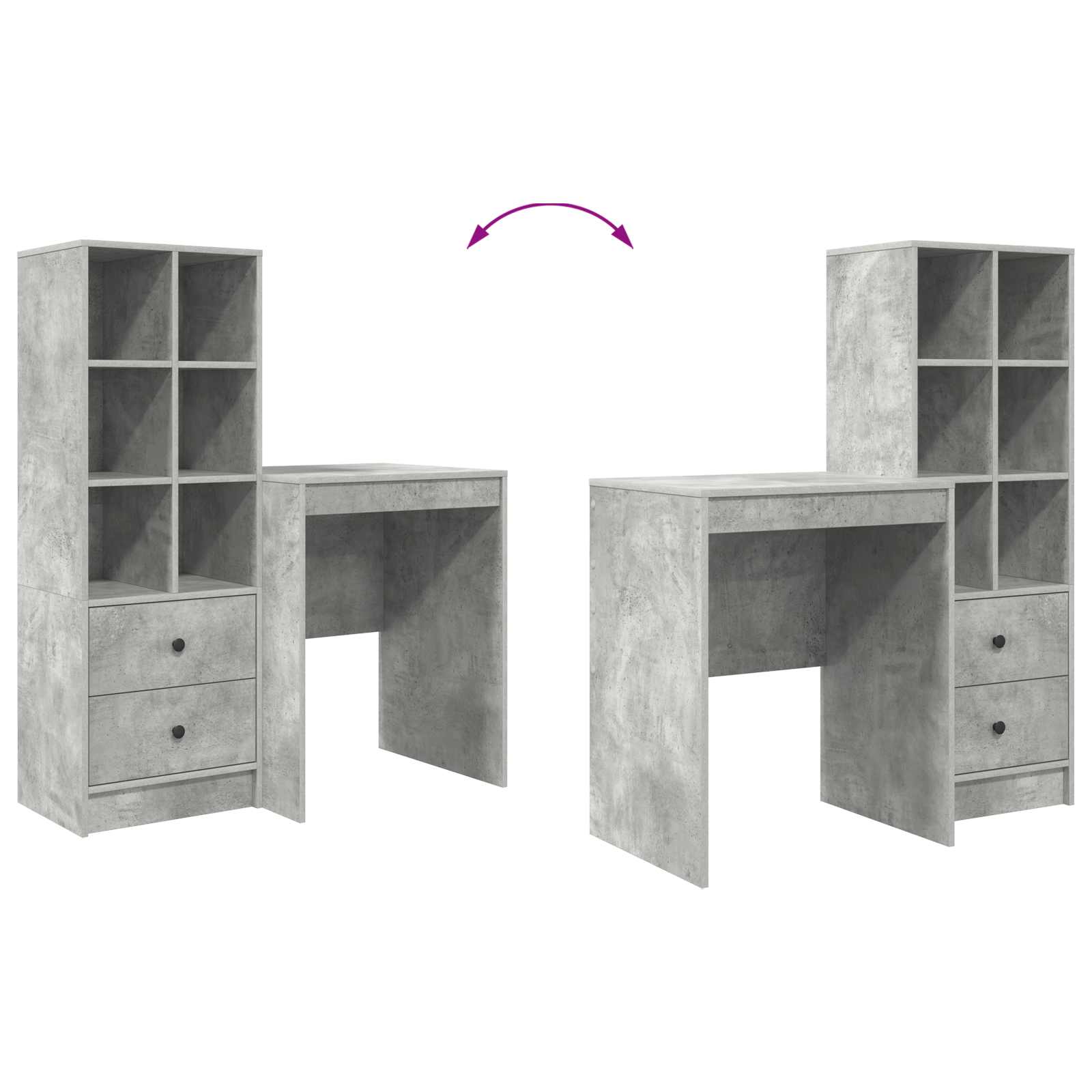 Schreibtisch mit Schubladen mit Regal 2 pcs Beton Grau