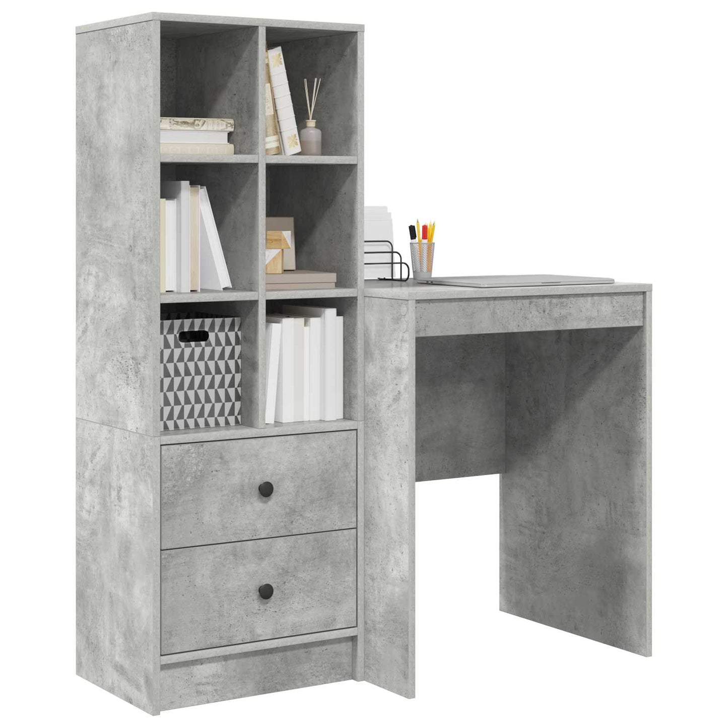 Schreibtisch mit Schubladen mit Regal 2 pcs Beton Grau