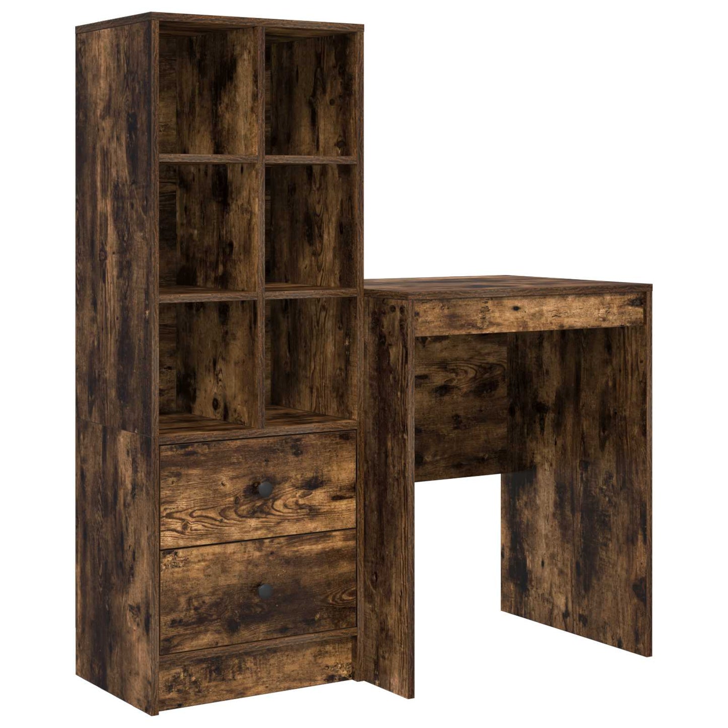 Schreibtisch mit Schubladen mit Regal 2 pcs Geräucherte Eiche