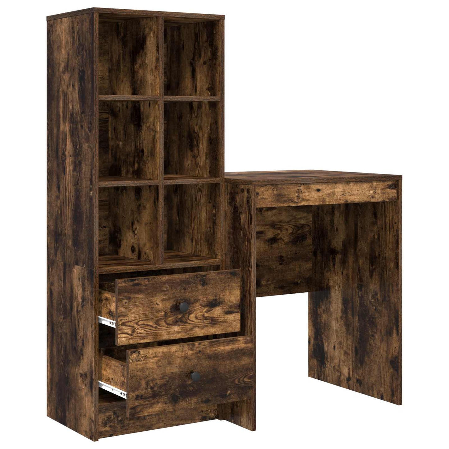 Schreibtisch mit Schubladen mit Regal 2 pcs Geräucherte Eiche