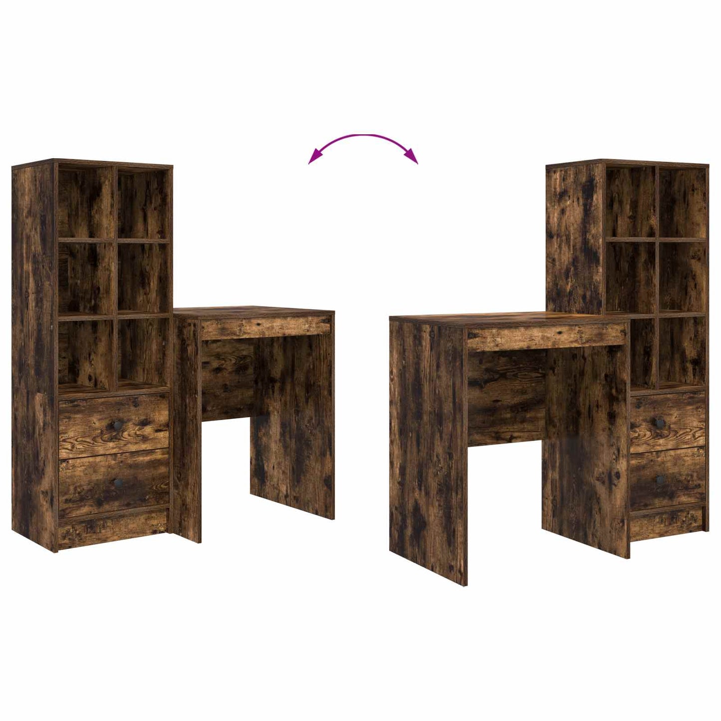 Schreibtisch mit Schubladen mit Regal 2 pcs Geräucherte Eiche
