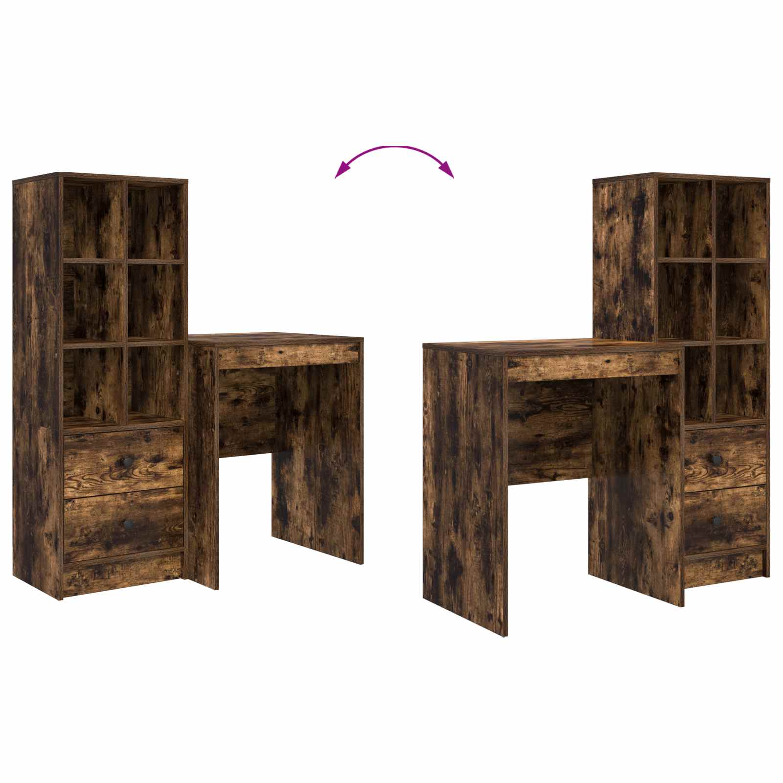 Schreibtisch mit Schubladen mit Regal 2 pcs Geräucherte Eiche