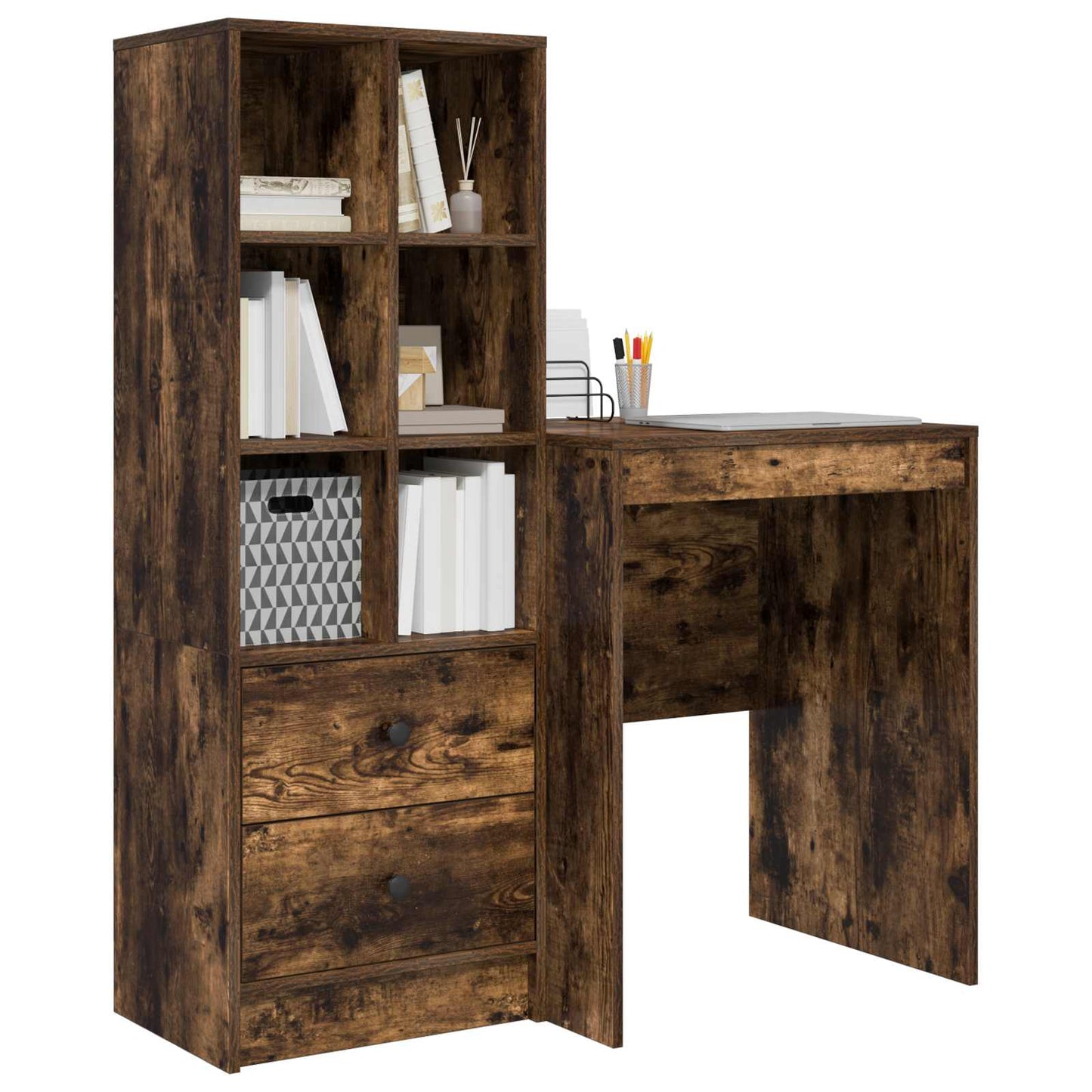 Schreibtisch mit Schubladen mit Regal 2 pcs Geräucherte Eiche