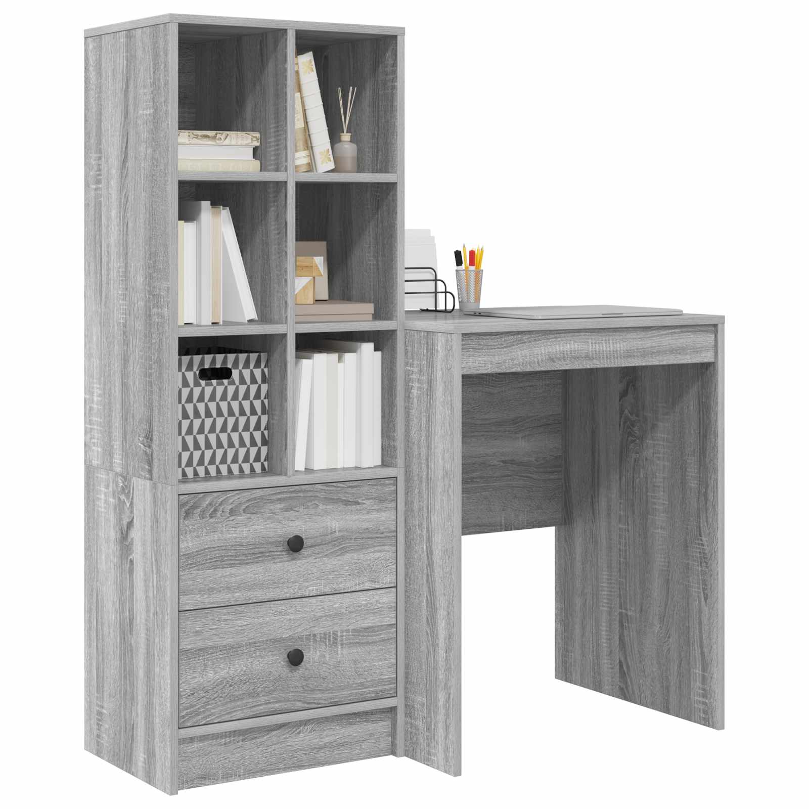 Schreibtisch mit Schubladen mit Regal 2 pcs Graues Sonoma