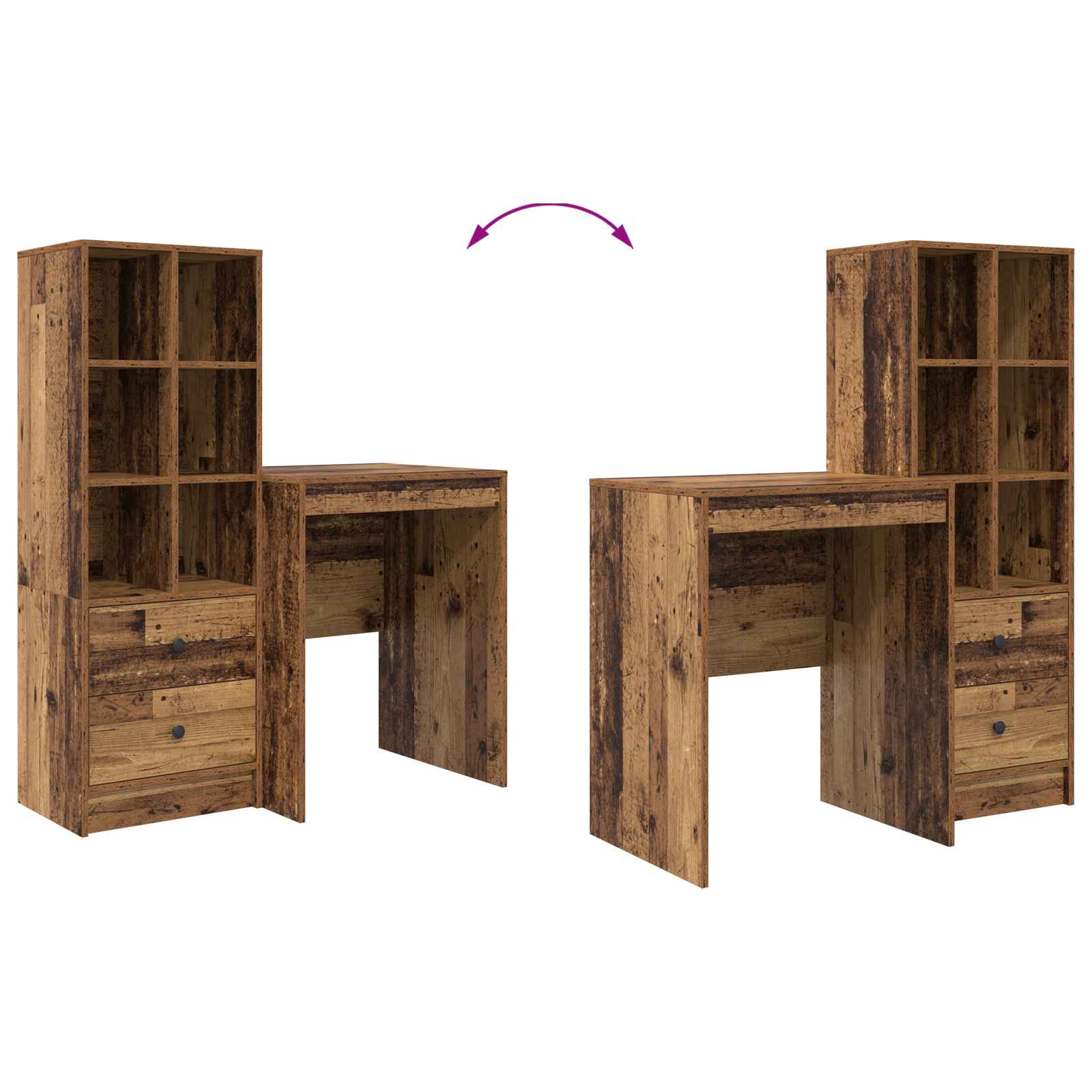 Schreibtisch mit Schubladen mit Regal 2 pcs Altholz