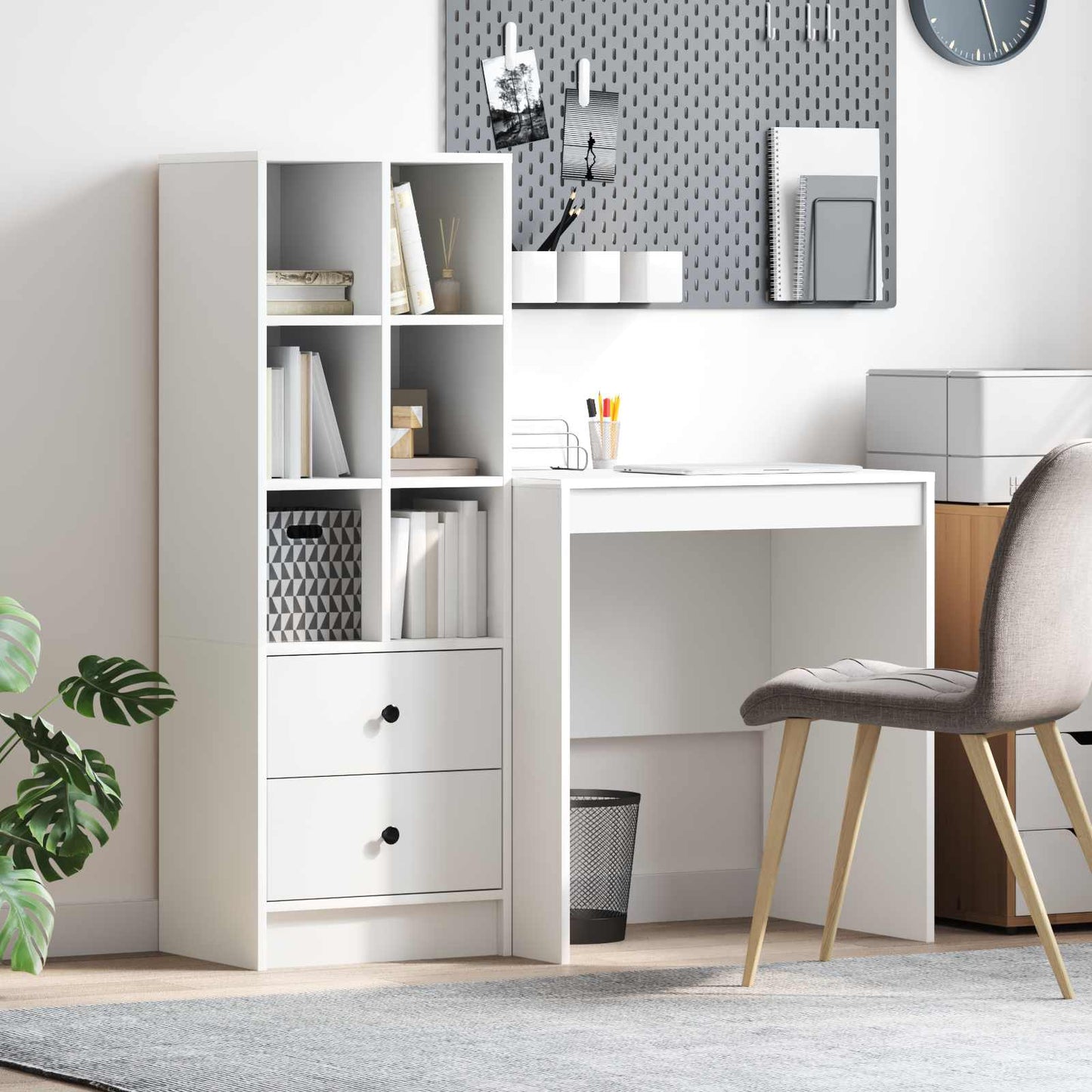 Schreibtisch mit Schubladen mit Regal mit Speicher 2 pcs Weiß