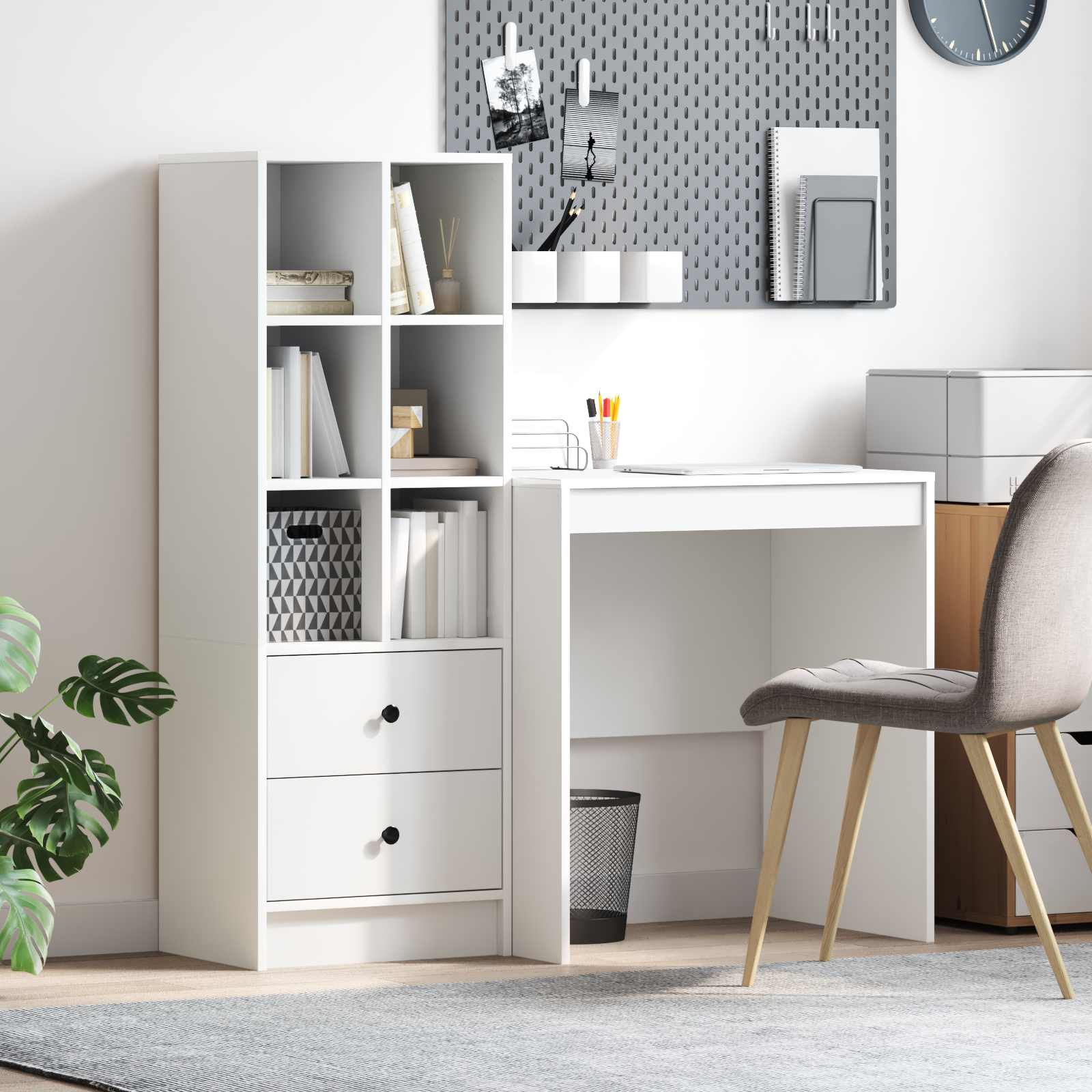 Schreibtisch mit Schubladen mit Regal mit Speicher 2 pcs Weiß