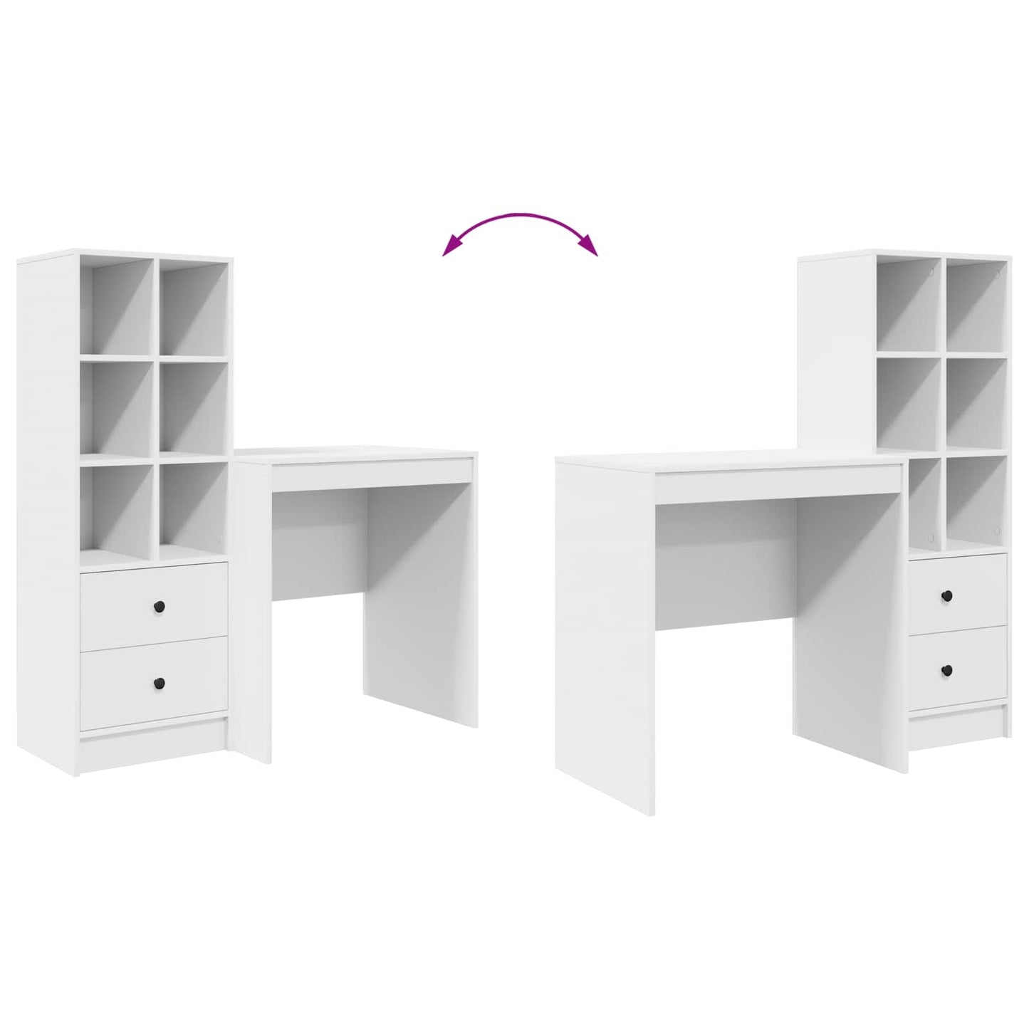 Schreibtisch mit Schubladen mit Regal mit Speicher 2 pcs Weiß