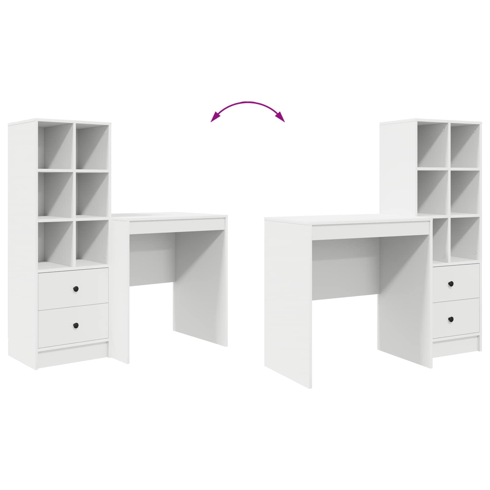 Schreibtisch mit Schubladen mit Regal mit Speicher 2 pcs Weiß