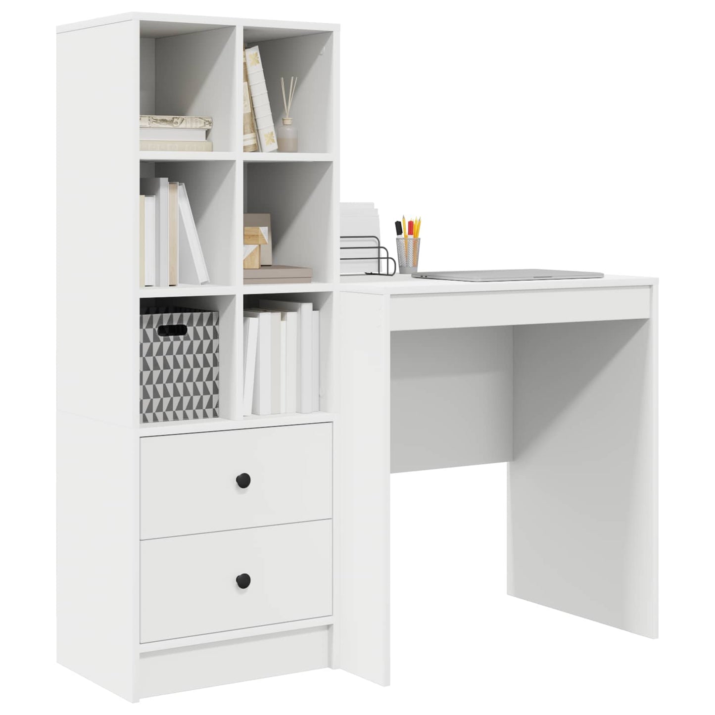 Schreibtisch mit Schubladen mit Regal mit Speicher 2 pcs Weiß