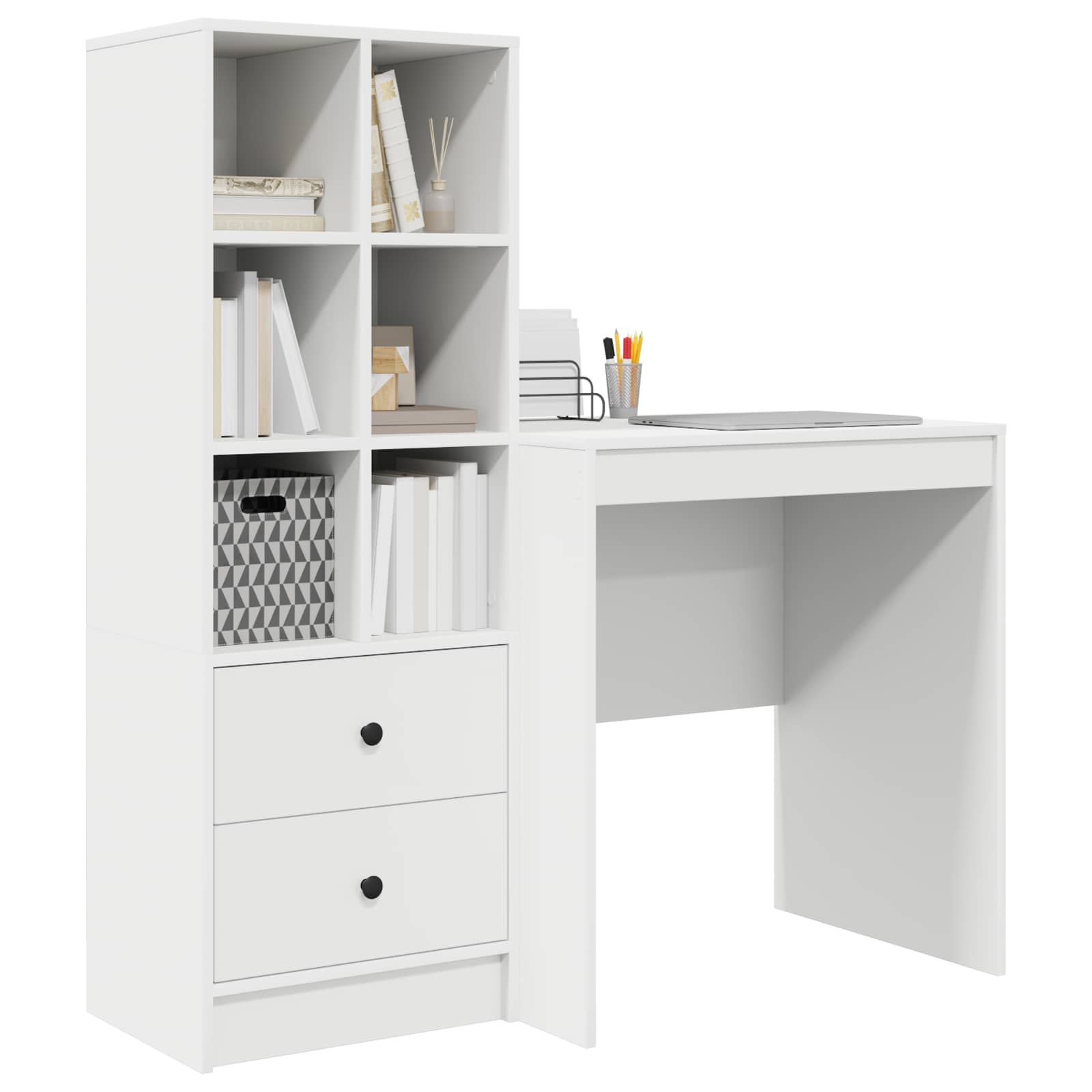 Schreibtisch mit Schubladen mit Regal mit Speicher 2 pcs Weiß